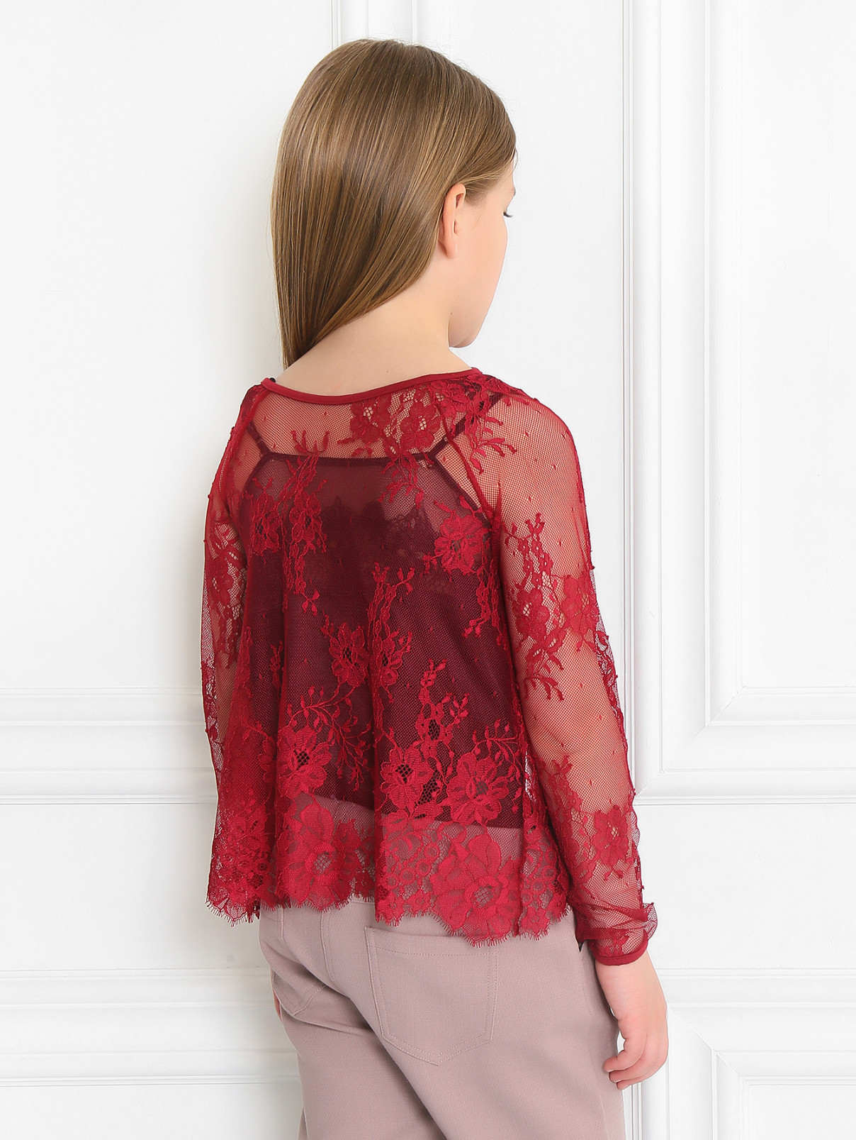 Блуза кружевная с трикотажным топом Ermanno Scervino Junior  –  Модель Верх-Низ1  – Цвет:  Красный