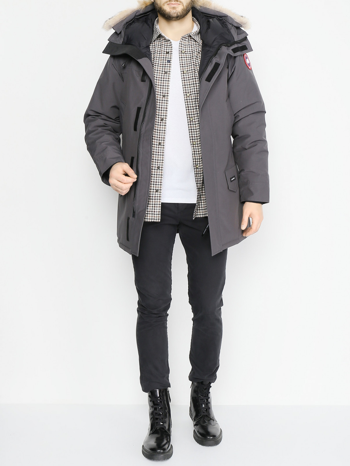 Парка пуховая на молнии с накладными карманами Canada Goose  –  МодельОбщийВид  – Цвет:  Серый