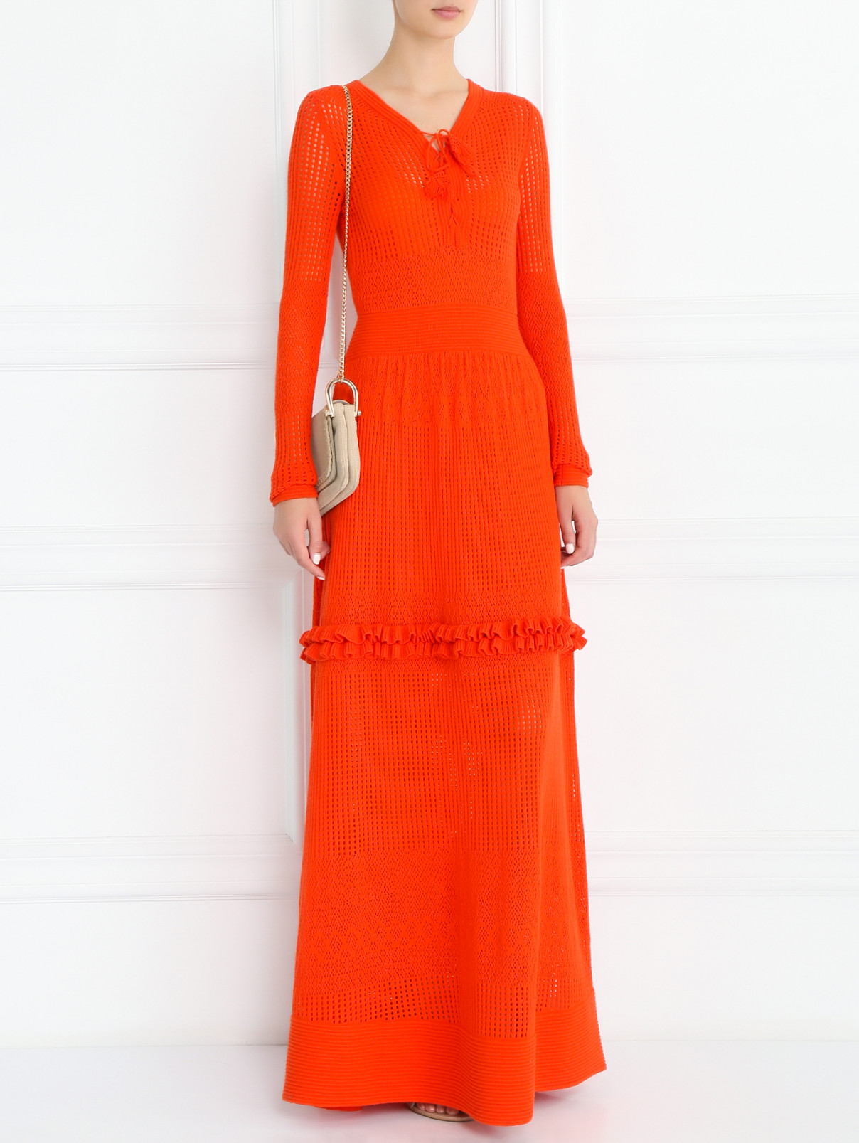 Платье-макси из смешанного хлопка фактурной вязки Manoush  –  Модель Общий вид  – Цвет:  Красный