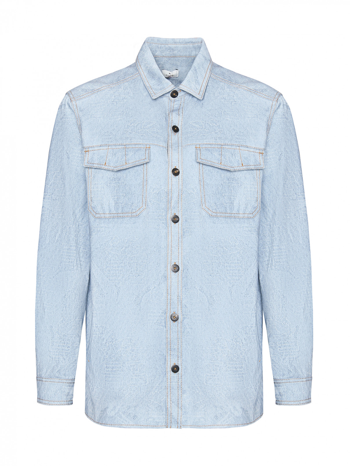 Рубашка из хлопка с узором Etro  –  Общий вид  – Цвет:  Синий
