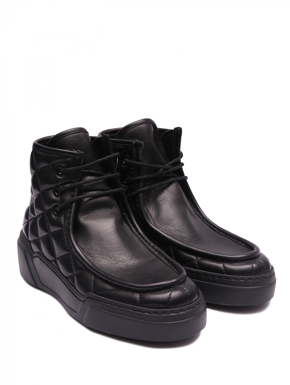 Стеганые ботинки из кожи Antonio Marras  –  Общий вид  – Цвет:  Черный