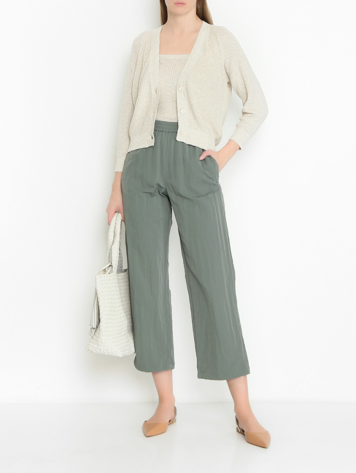 Брюки на резинке и кулисках по низу Max Mara  –  МодельОбщийВид  – Цвет:  Зеленый