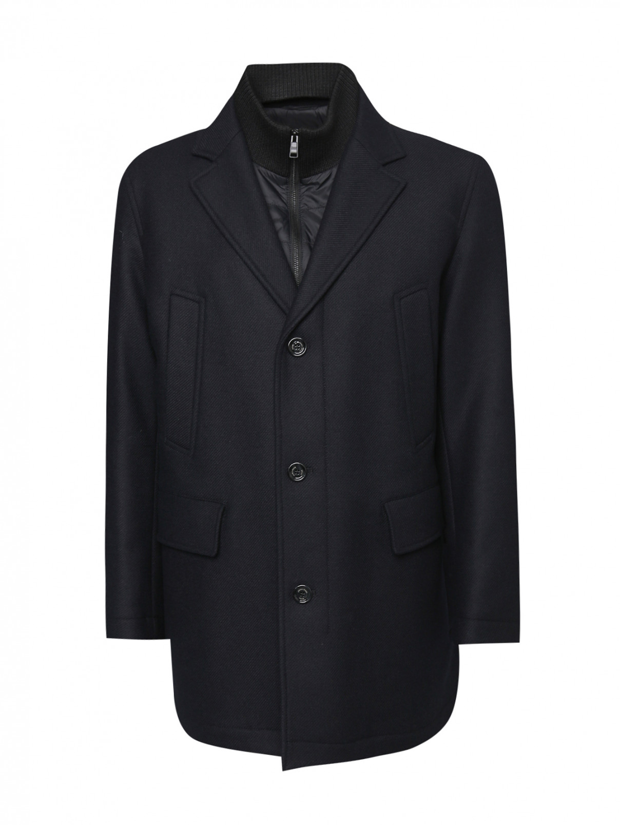 Пальто из смешанной шерсти с карманами Boss  –  Общий вид  – Цвет:  Синий