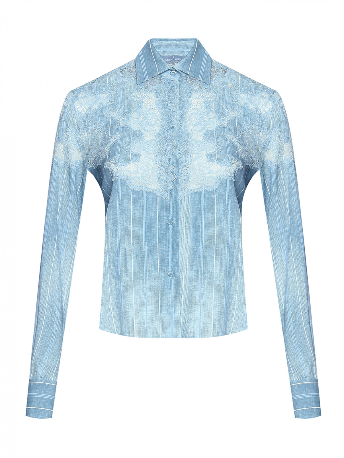 Блуза из вискозы с кружевом Ermanno Scervino  –  Общий вид  – Цвет:  Синий