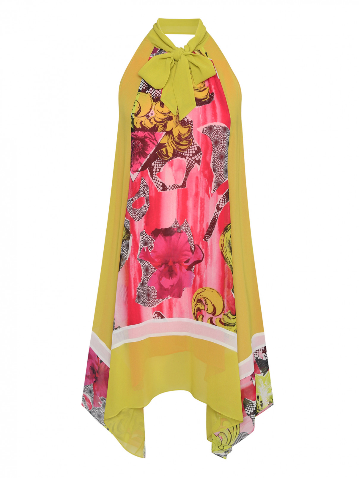Платье асимметричного кроя с узором Versace Collection  –  Общий вид  – Цвет:  Мультиколор