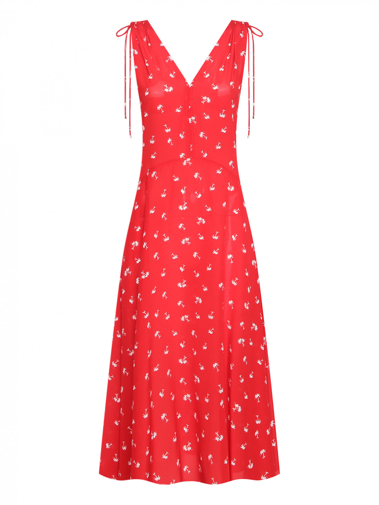 Платье-миди из шелка с узором Max Mara  –  Общий вид  – Цвет:  Красный