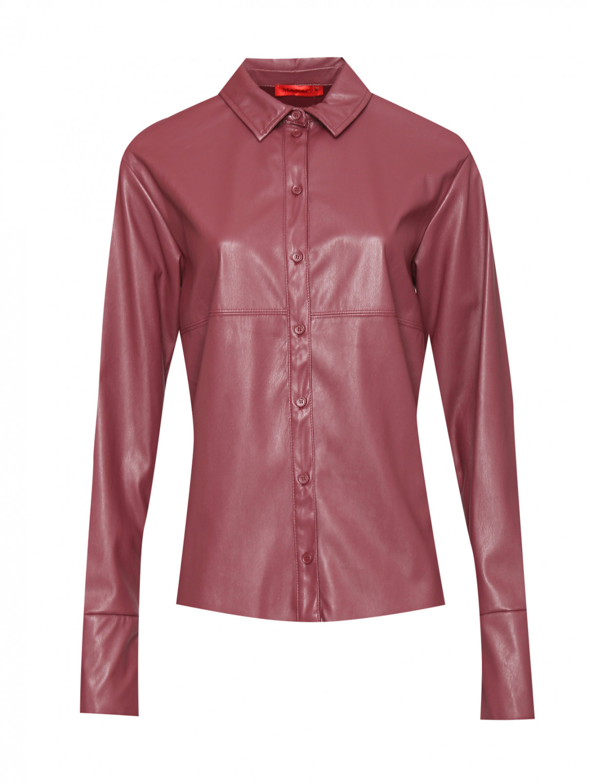 Рубашка из эко-кожи на пуговицах Max&Co  –  Общий вид  – Цвет:  Красный