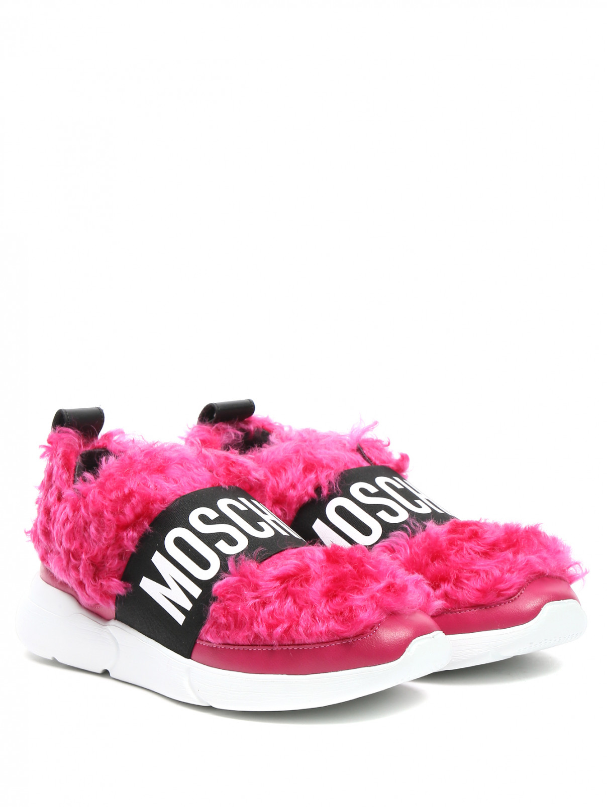 Кроссовки на контрастной подошве с меховой отделкой Moschino Couture  –  Общий вид  – Цвет:  Розовый
