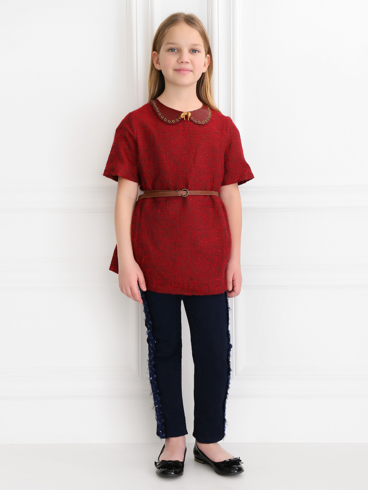 Блуза из фактурного материала с воротничком MiMiSol  –  Модель Общий вид  – Цвет:  Красный