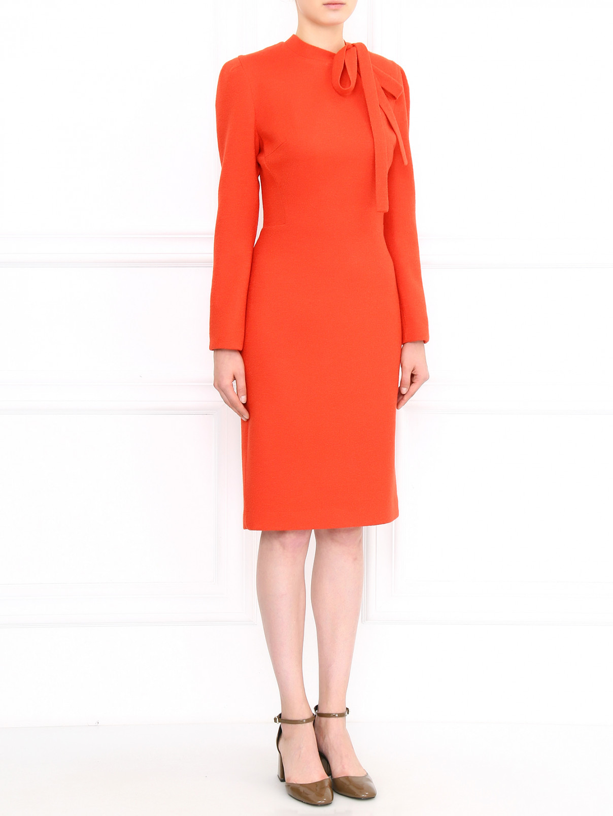 Платье-футляр из шерсти шелка и кашемира Ermanno Scervino  –  Модель Общий вид  – Цвет:  Оранжевый