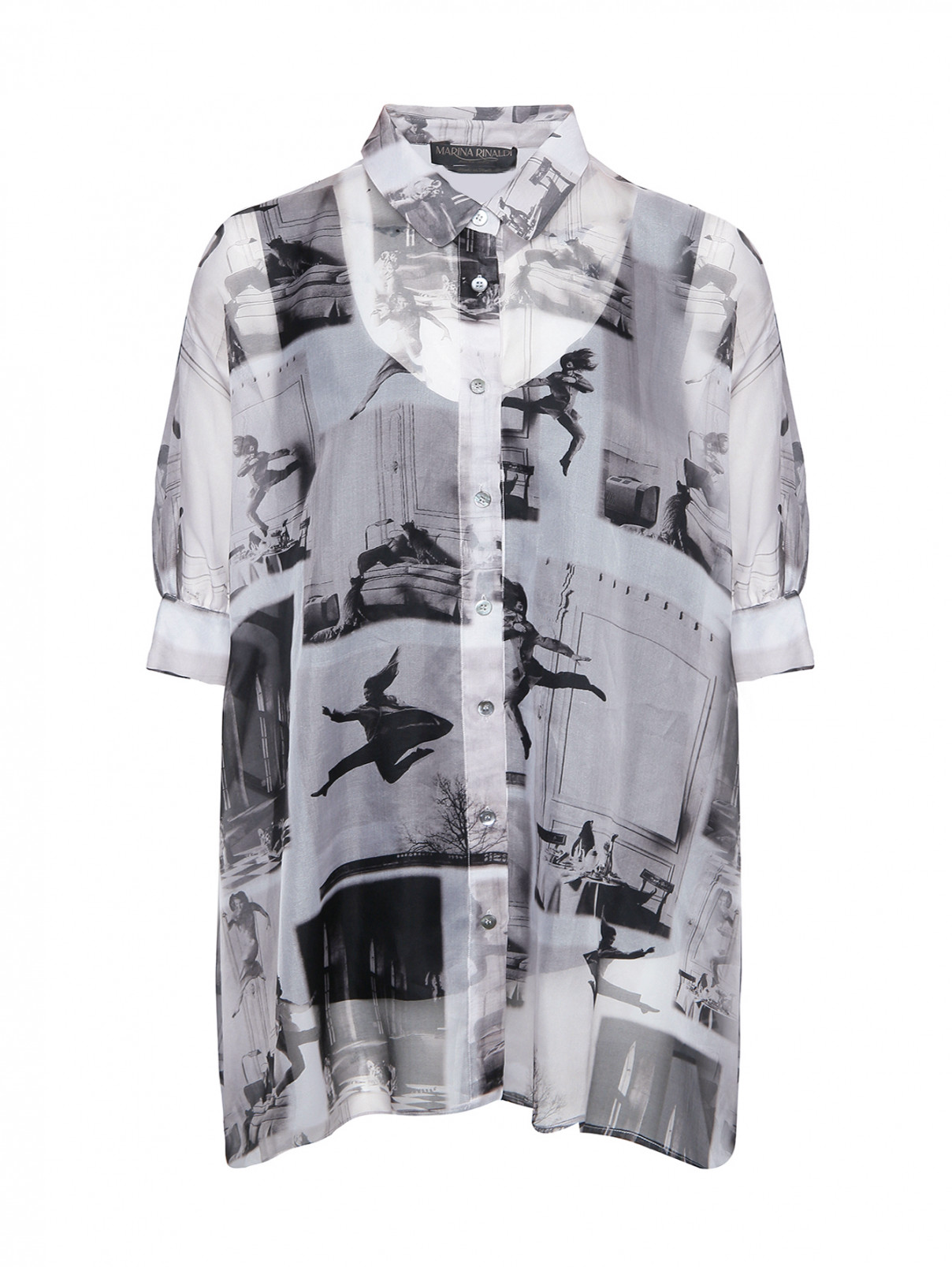 Шелковая блуза свободного кроя Marina Rinaldi  –  Общий вид  – Цвет:  Серый