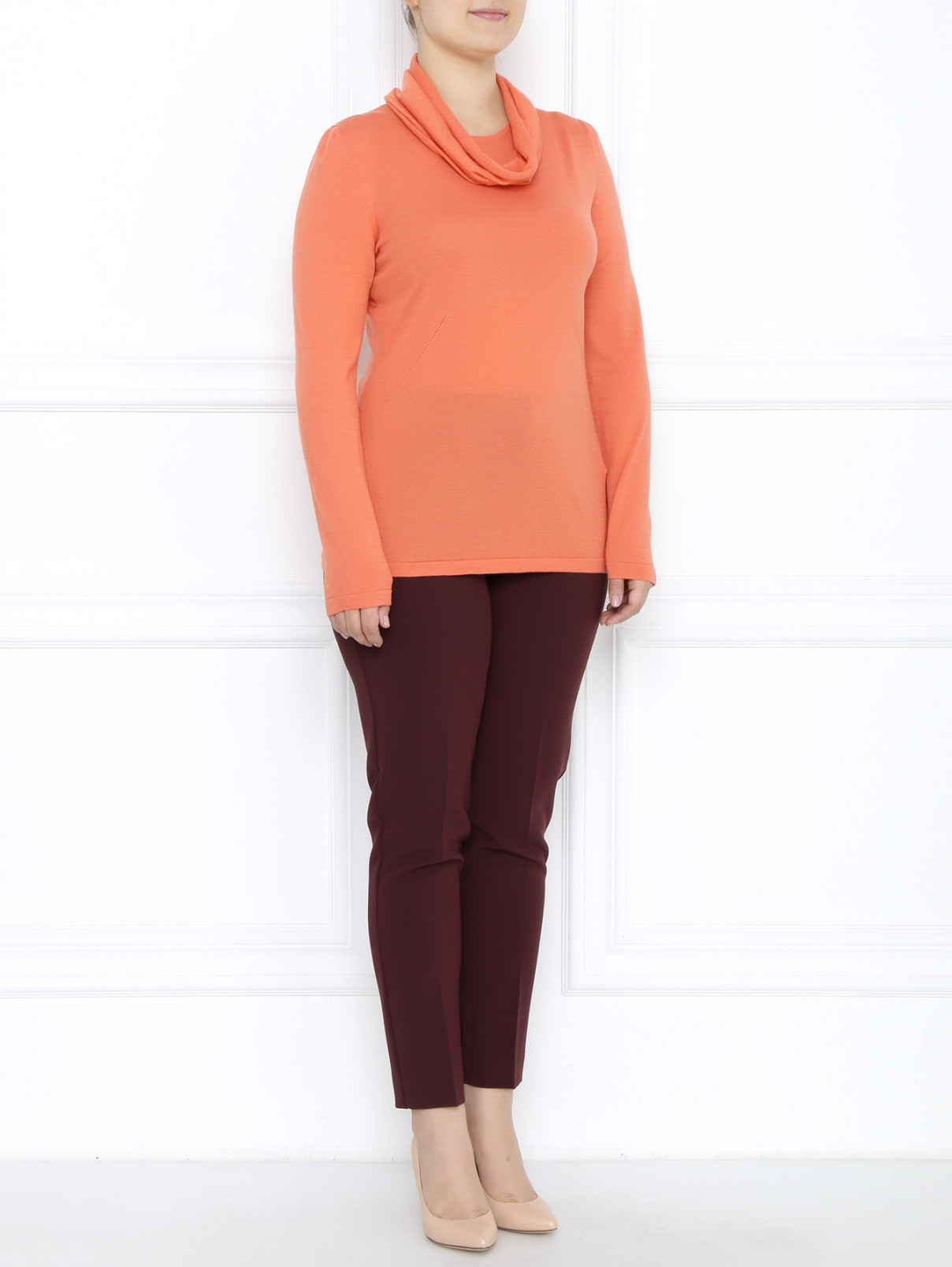 Джемпер из шерсти и шелка с длинным рукавом Marina Rinaldi  –  Модель Общий вид  – Цвет:  Оранжевый