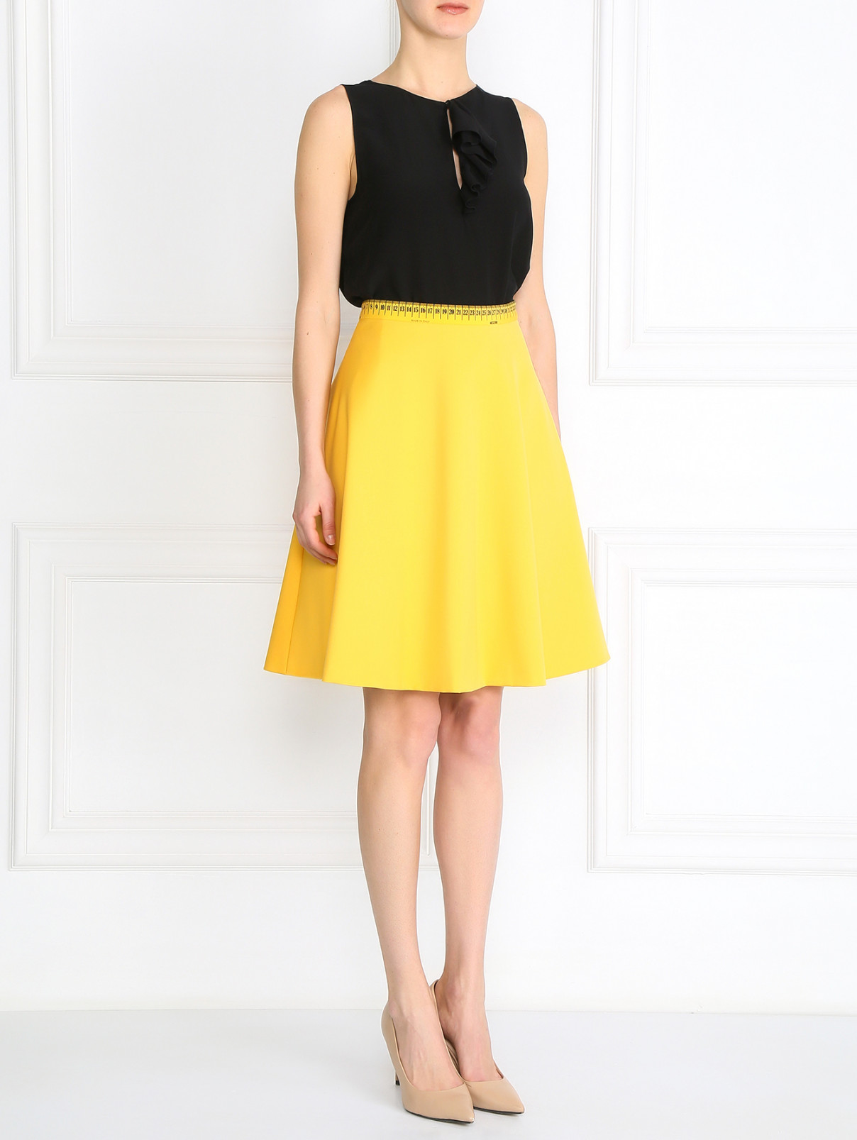 Шерстяная юбка с принтом на поясе Moschino Couture  –  Модель Общий вид  – Цвет:  Желтый