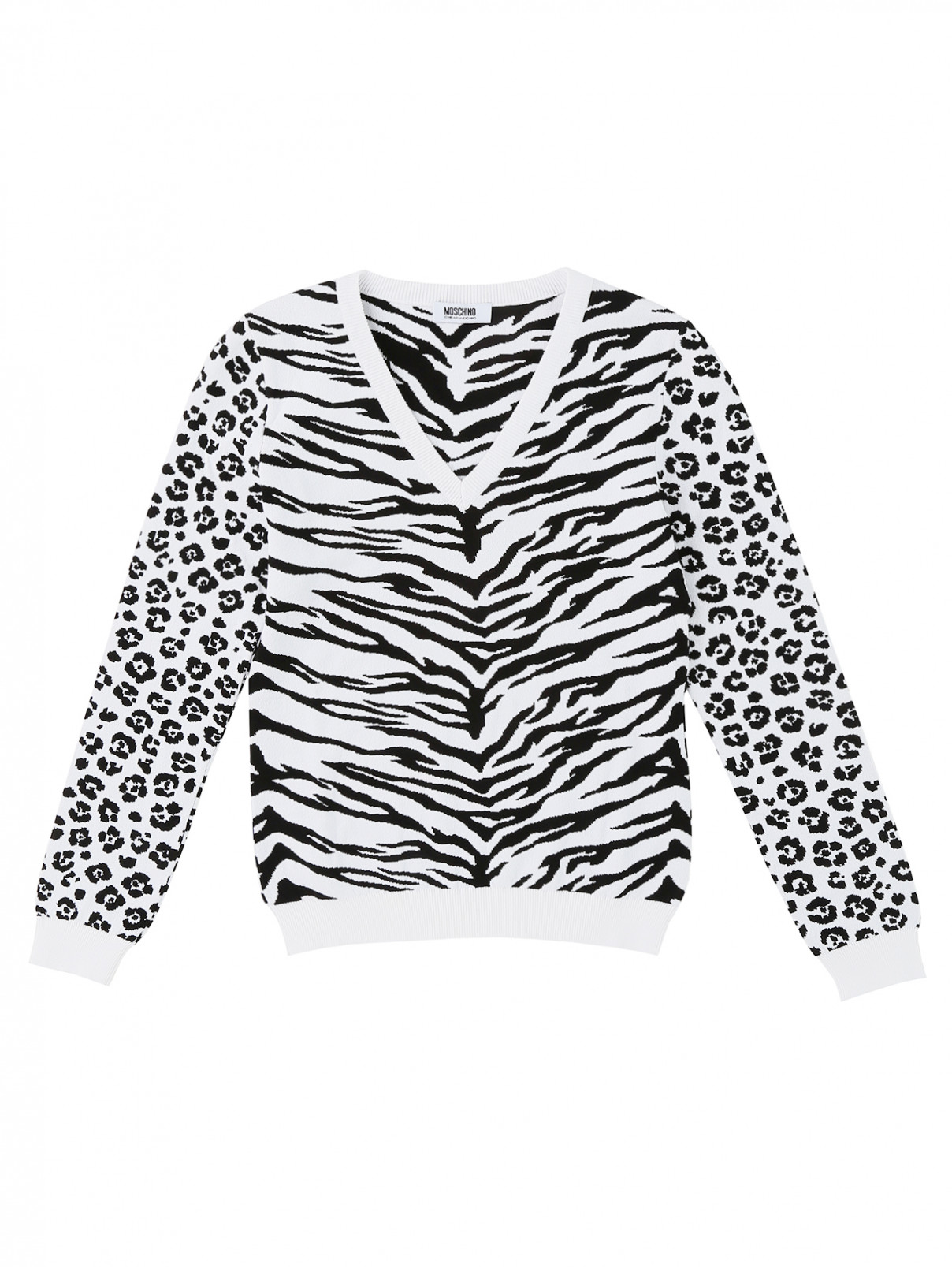 Пуловер с анималистичным принтом Moschino Cheap&Chic  –  Общий вид  – Цвет:  Белый