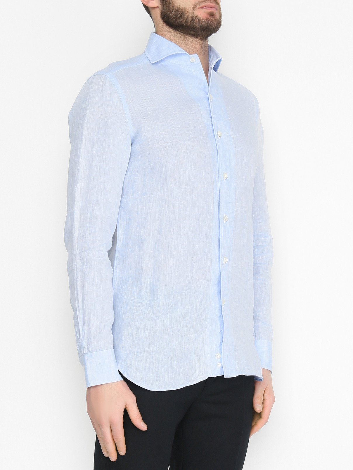 Рубашка изо льна на пуговицах Giampaolo  –  МодельВерхНиз  – Цвет:  Синий