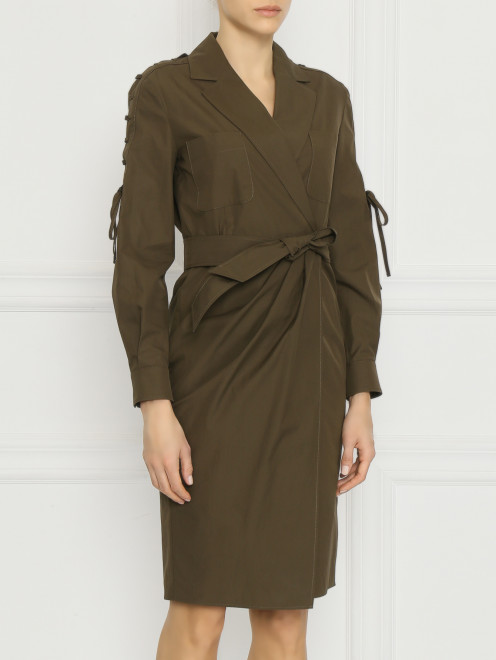 Платье из хлопка с карманами и поясом Max Mara - МодельВерхНиз