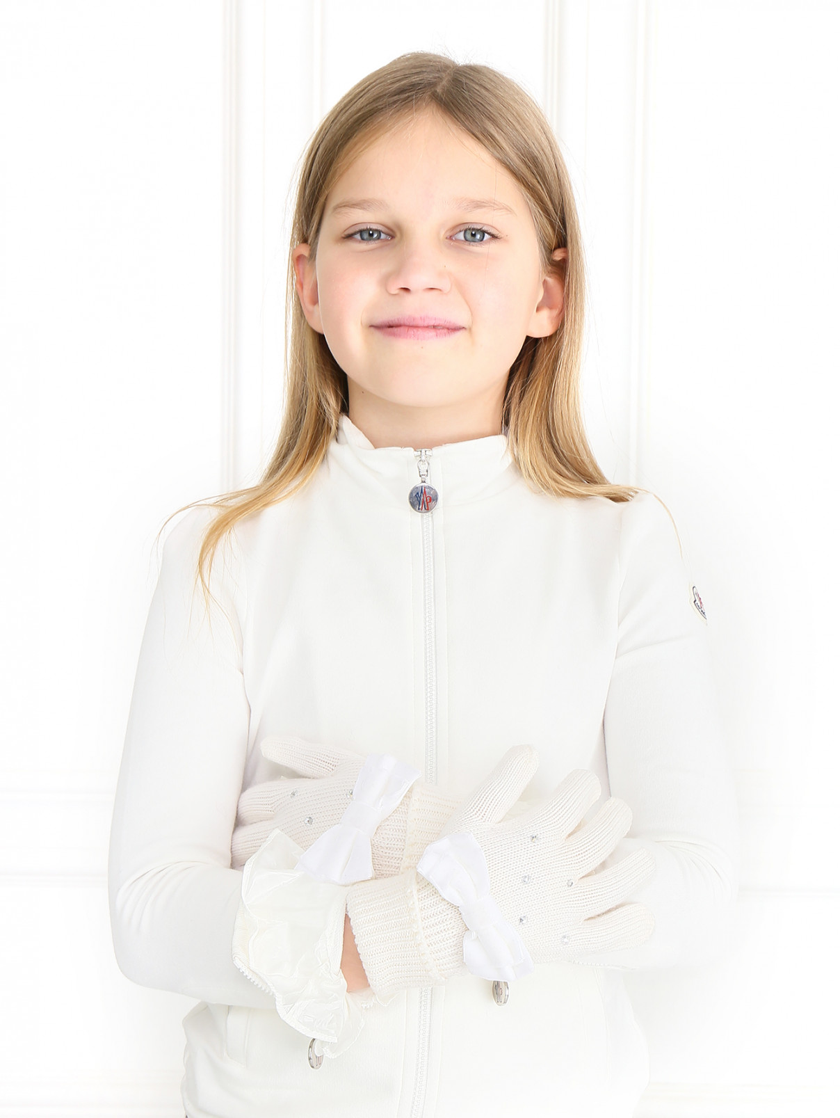 Перчатки из шерсти с бархатным бантиком IL Trenino  –  Модель Общий вид  – Цвет:  Белый
