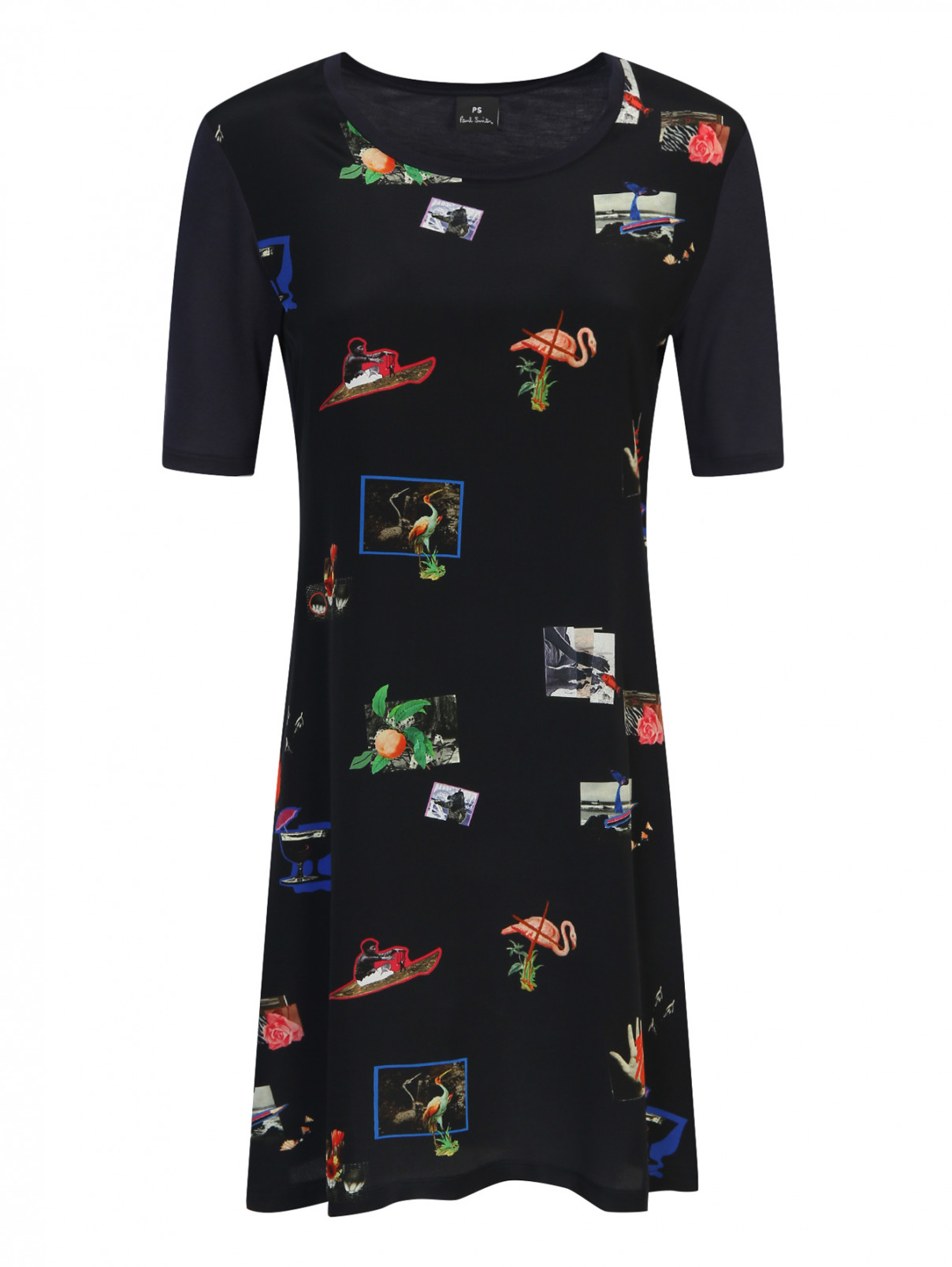 Платье-мини из шелка с узором Paul Smith  –  Общий вид  – Цвет:  Синий