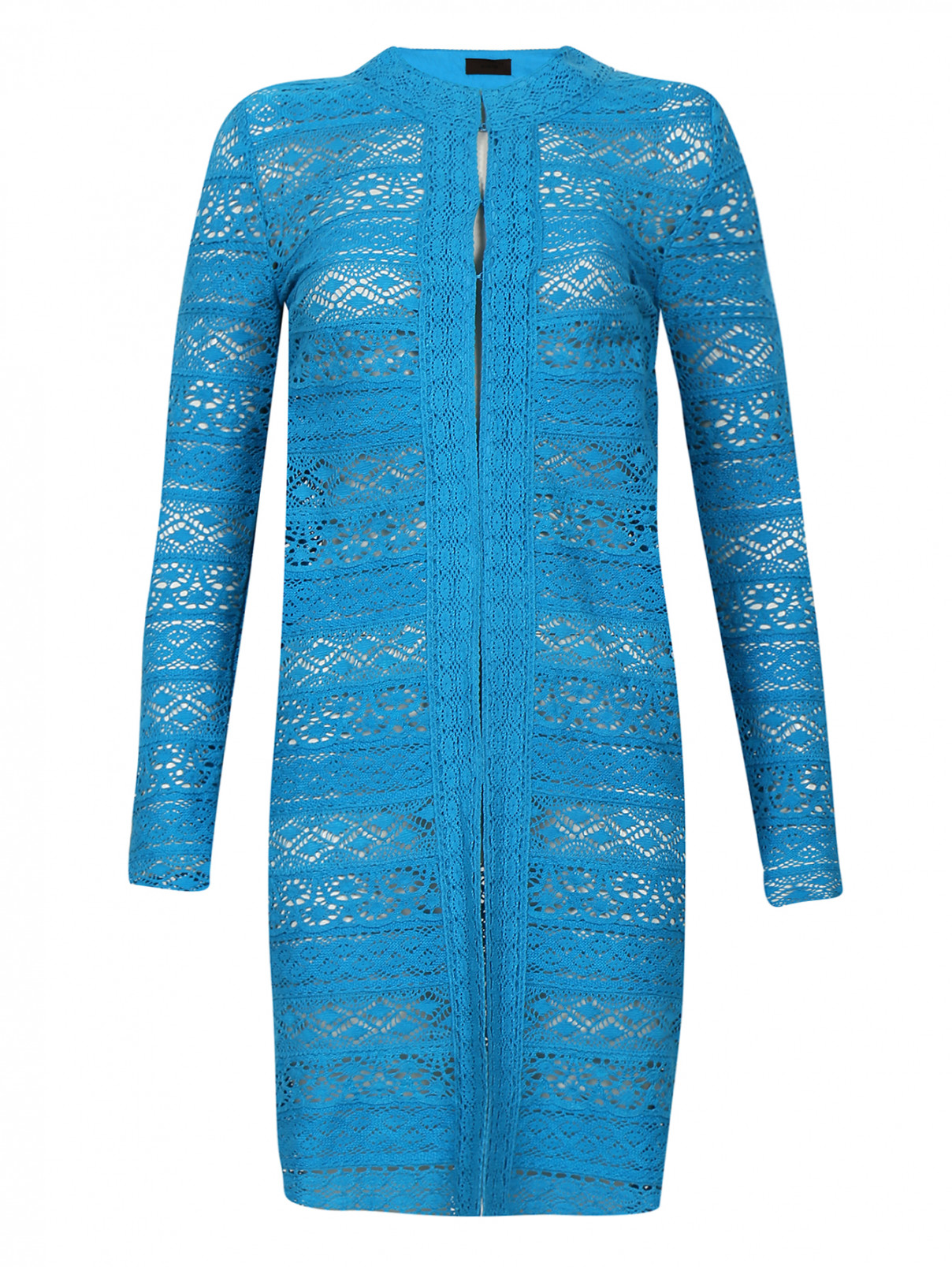 Легкое пальто из хлопка фактурной вязки JO NO FUI  –  Общий вид  – Цвет:  Синий