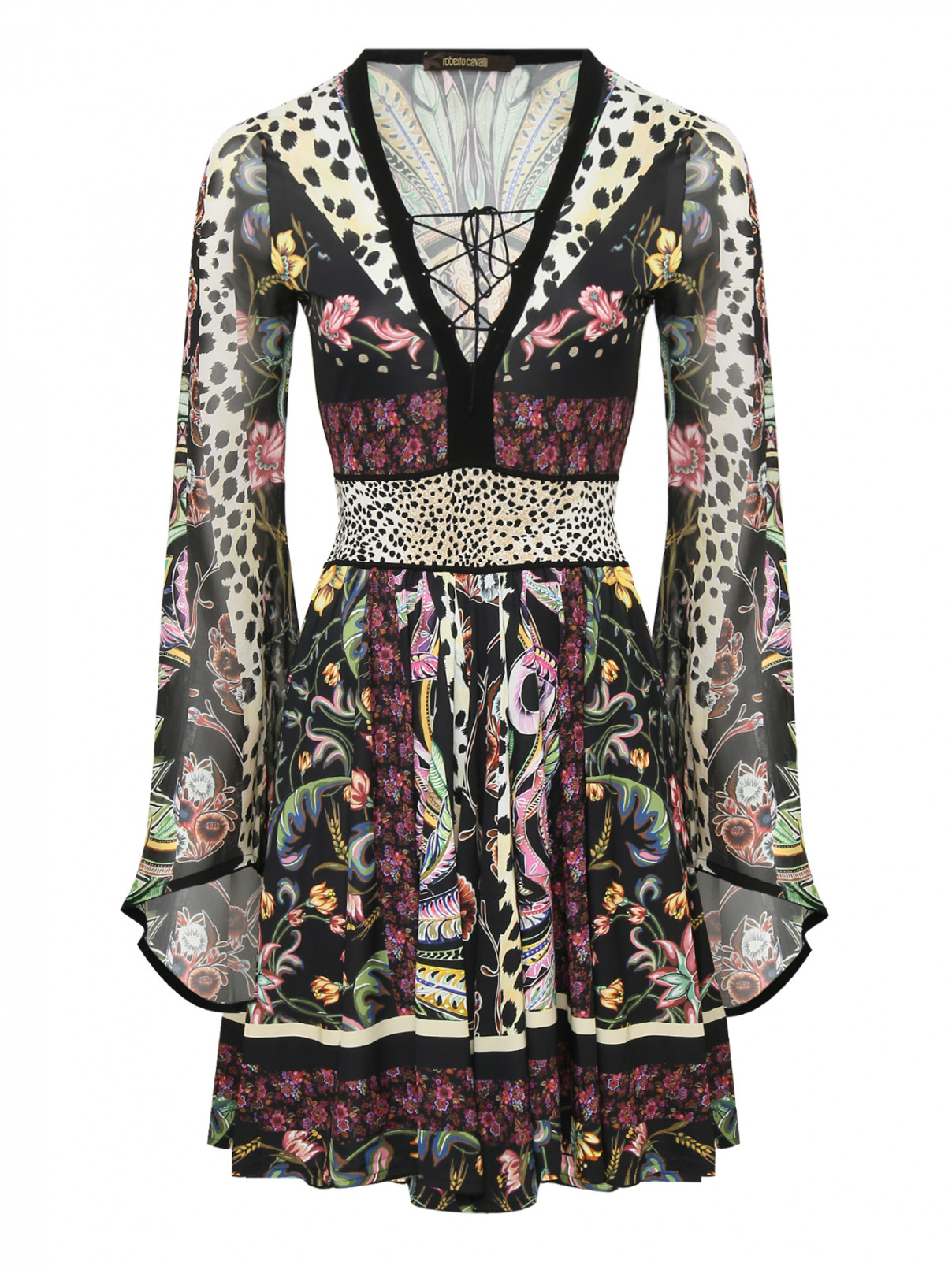 Платье с рукавами-клеш Roberto Cavalli  –  Общий вид  – Цвет:  Мультиколор