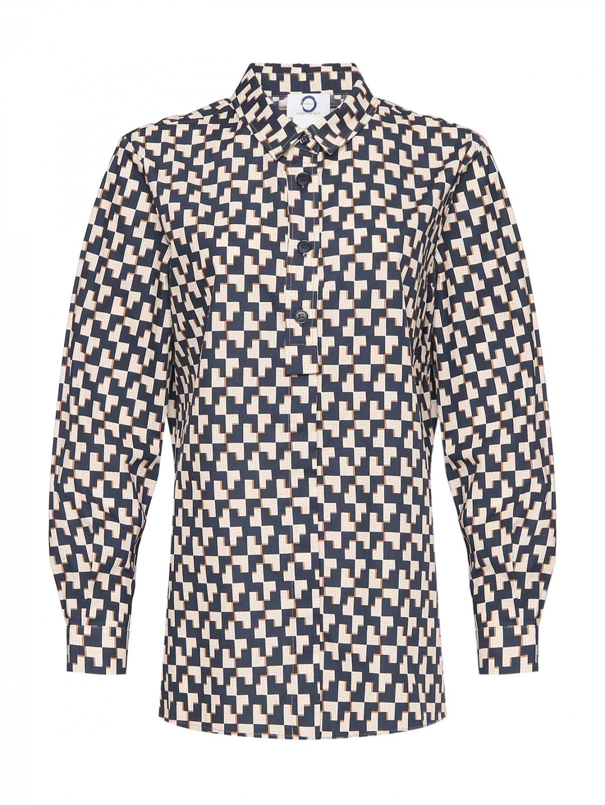 Рубашка из хлопка с узором Marina Rinaldi  –  Общий вид  – Цвет:  Синий