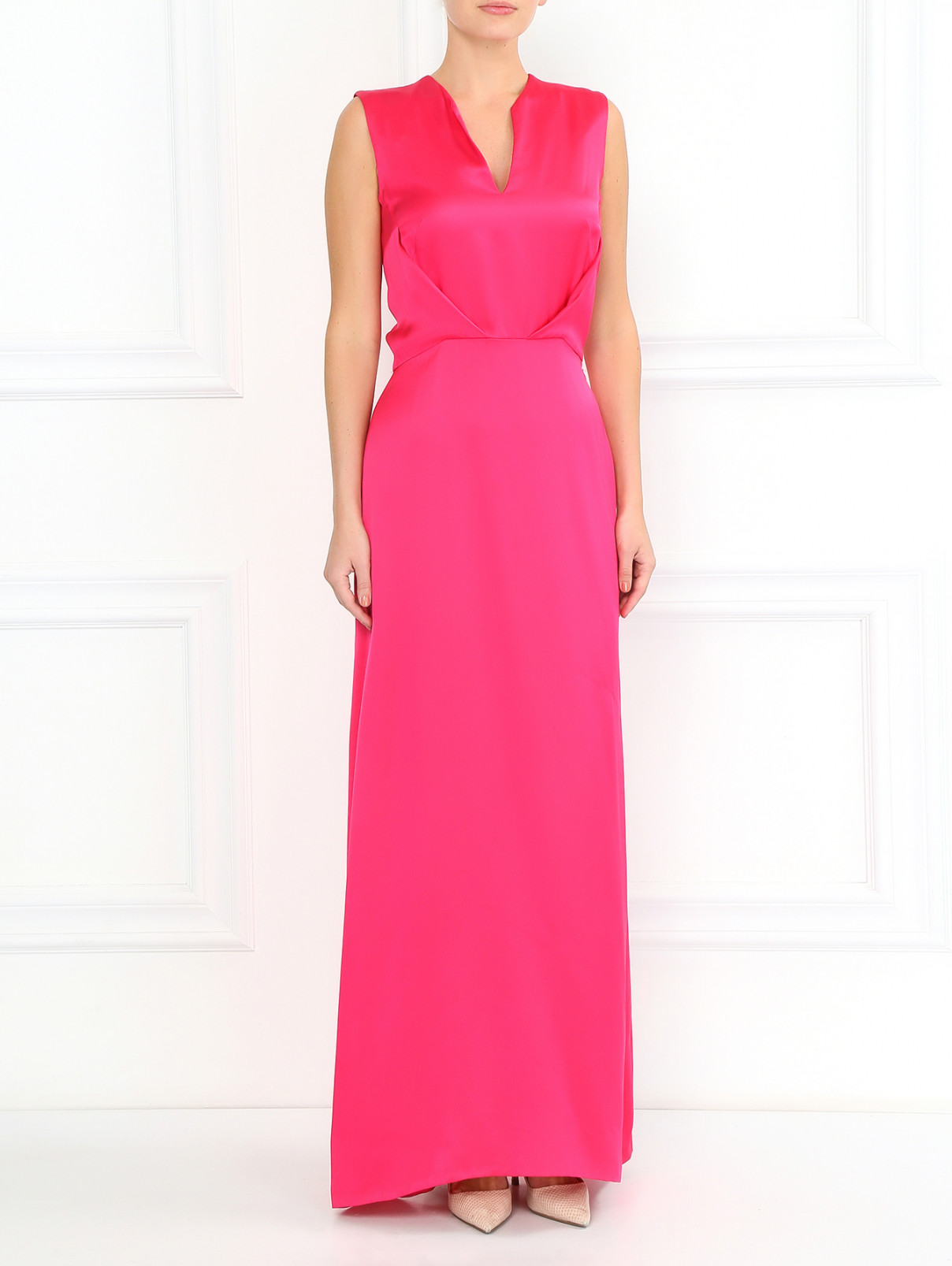 Платье-макси из смешанного шелка Cedric Charlier  –  Модель Общий вид  – Цвет:  Розовый