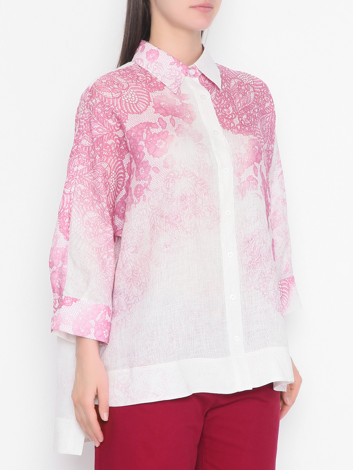 Рубашка из льна с разрезами Marina Rinaldi  –  МодельВерхНиз  – Цвет:  Белый