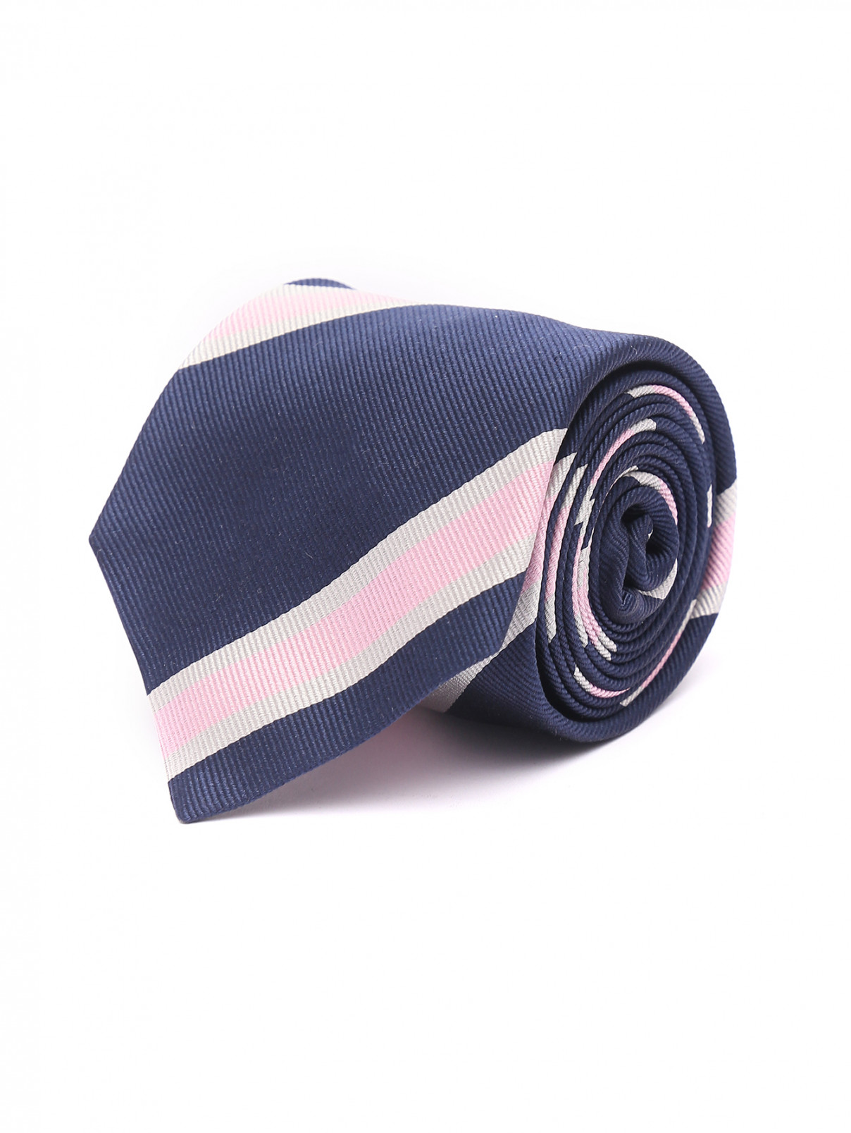 Галстук из шелка с узором полоска Borrelli  –  Общий вид  – Цвет:  Синий