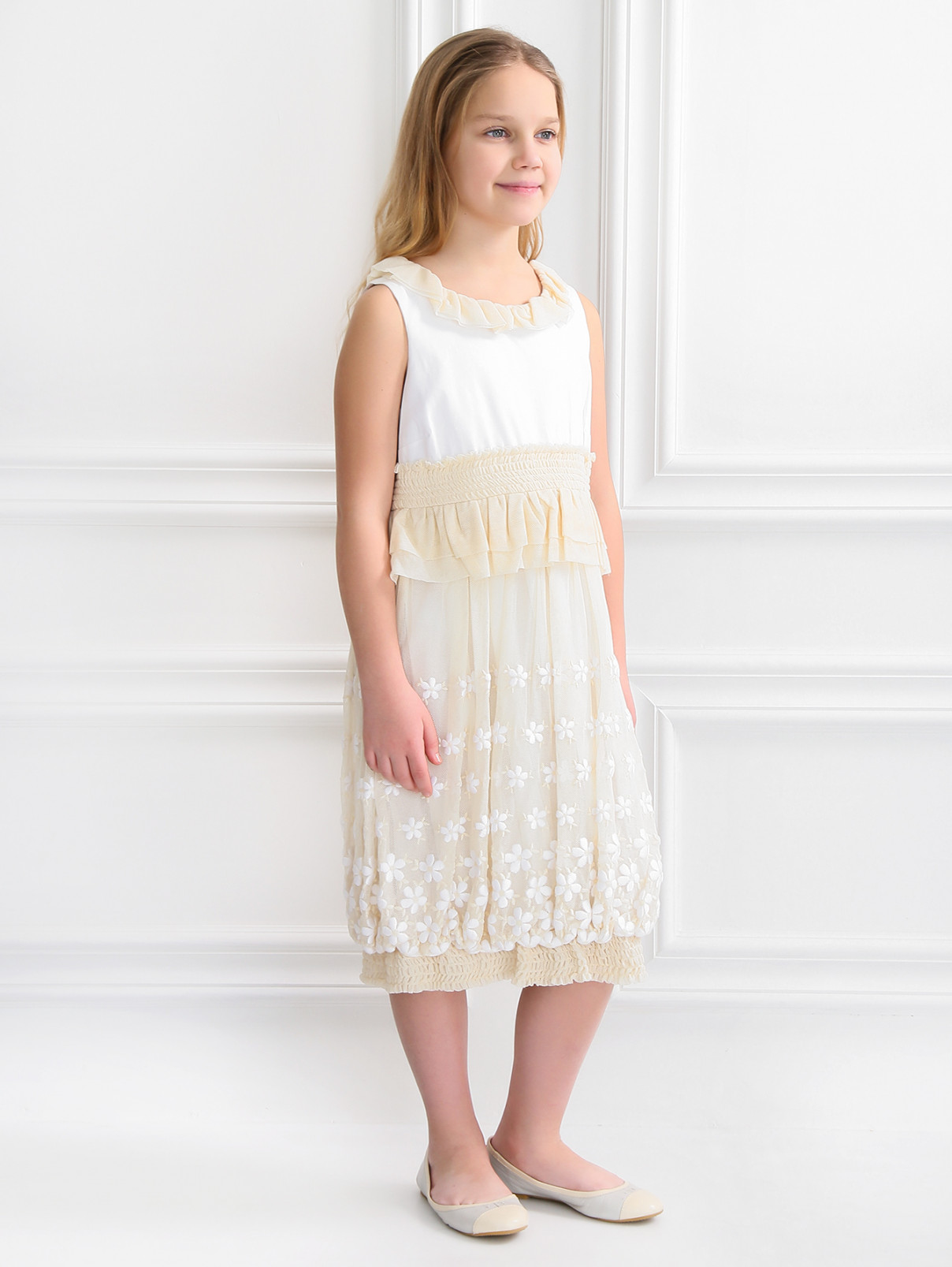 Платье на завышенной талии с декором MiMiSol  –  Модель Общий вид  – Цвет:  Белый
