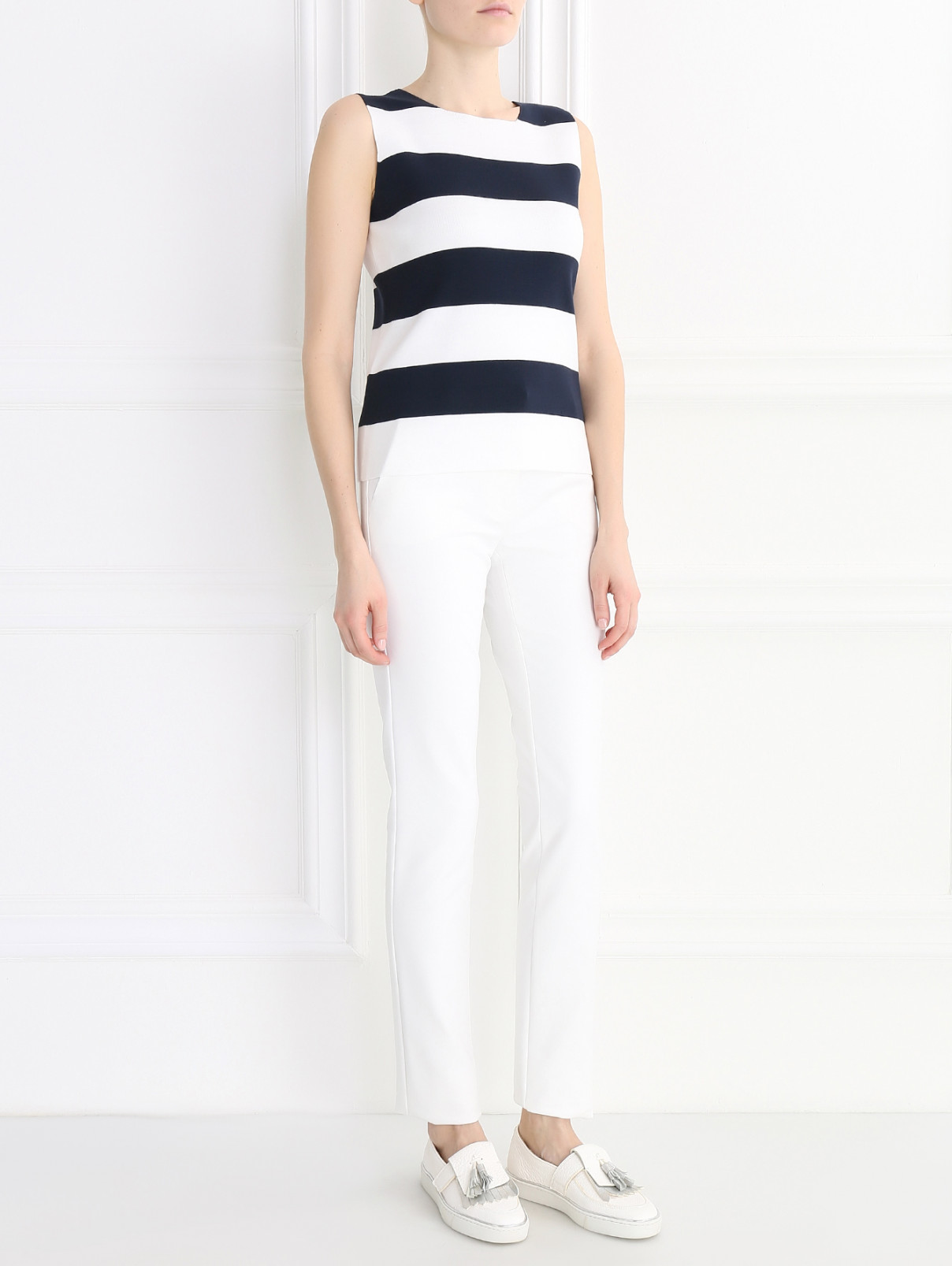 Узкие брюки из хлопка и нейлона Sportmax  –  Модель Общий вид  – Цвет:  Белый