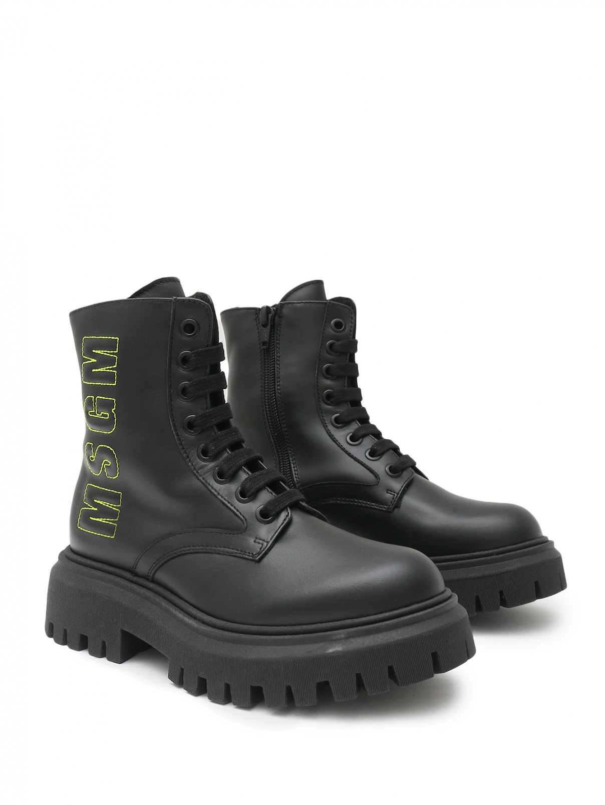 Утепленные ботинки с вышивкой MSGM  –  Общий вид  – Цвет:  Черный