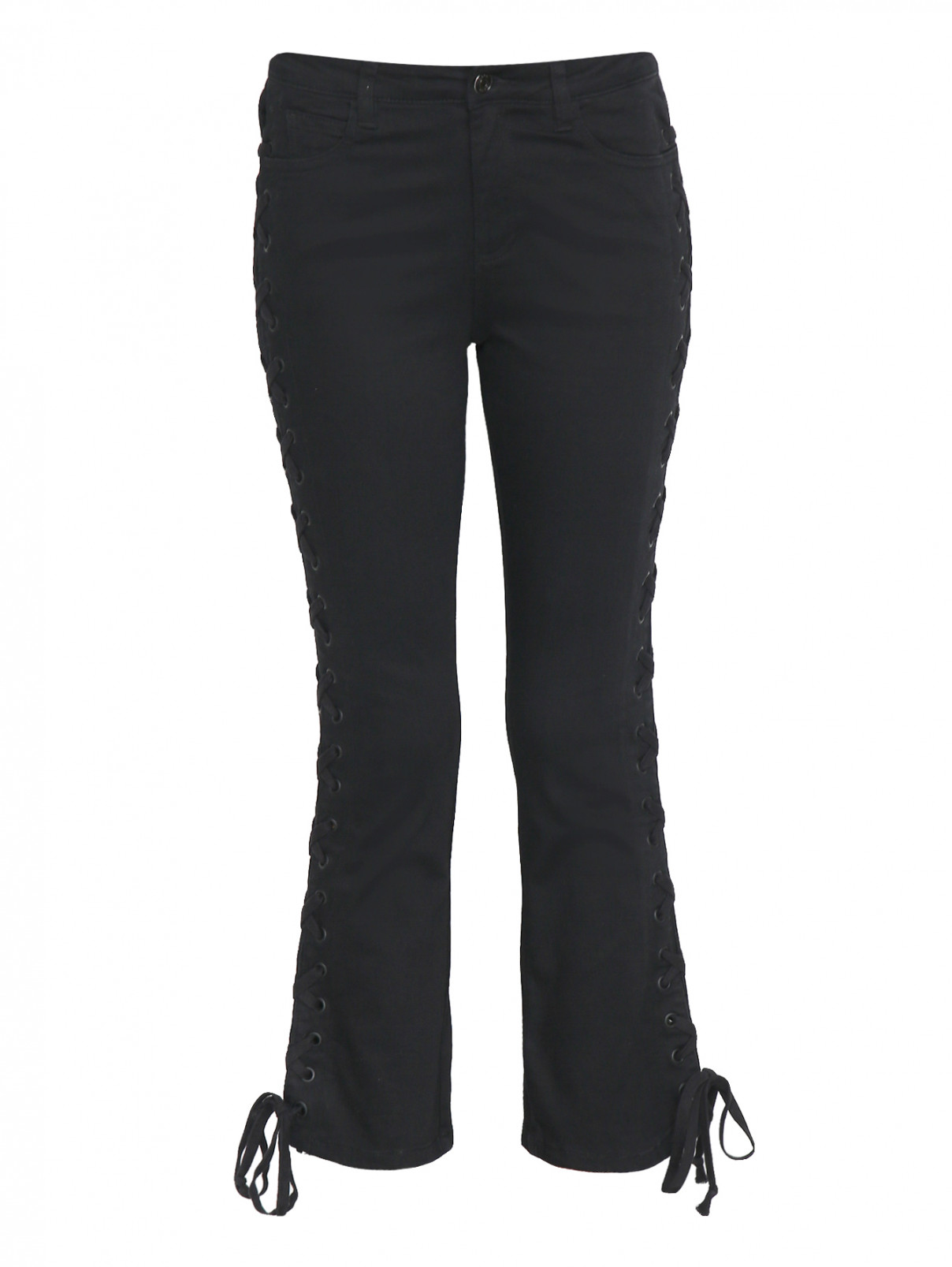 Укороченные джинсы с декоративной шнуровкой Mo&Co  –  Общий вид  – Цвет:  Черный
