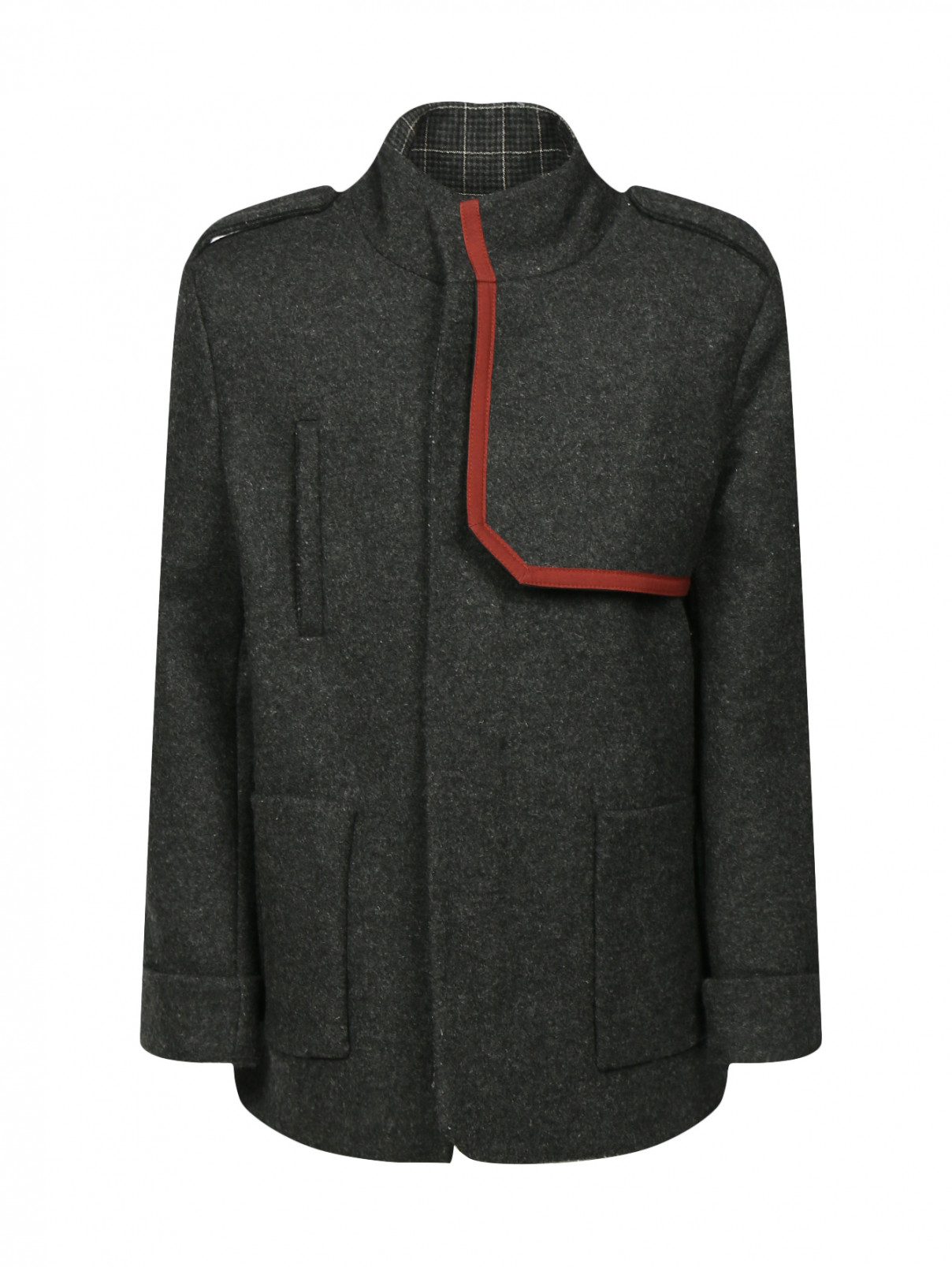 Пальто из шерсти и кашемира с высоким воротом Baby Dior  –  Общий вид  – Цвет:  Серый
