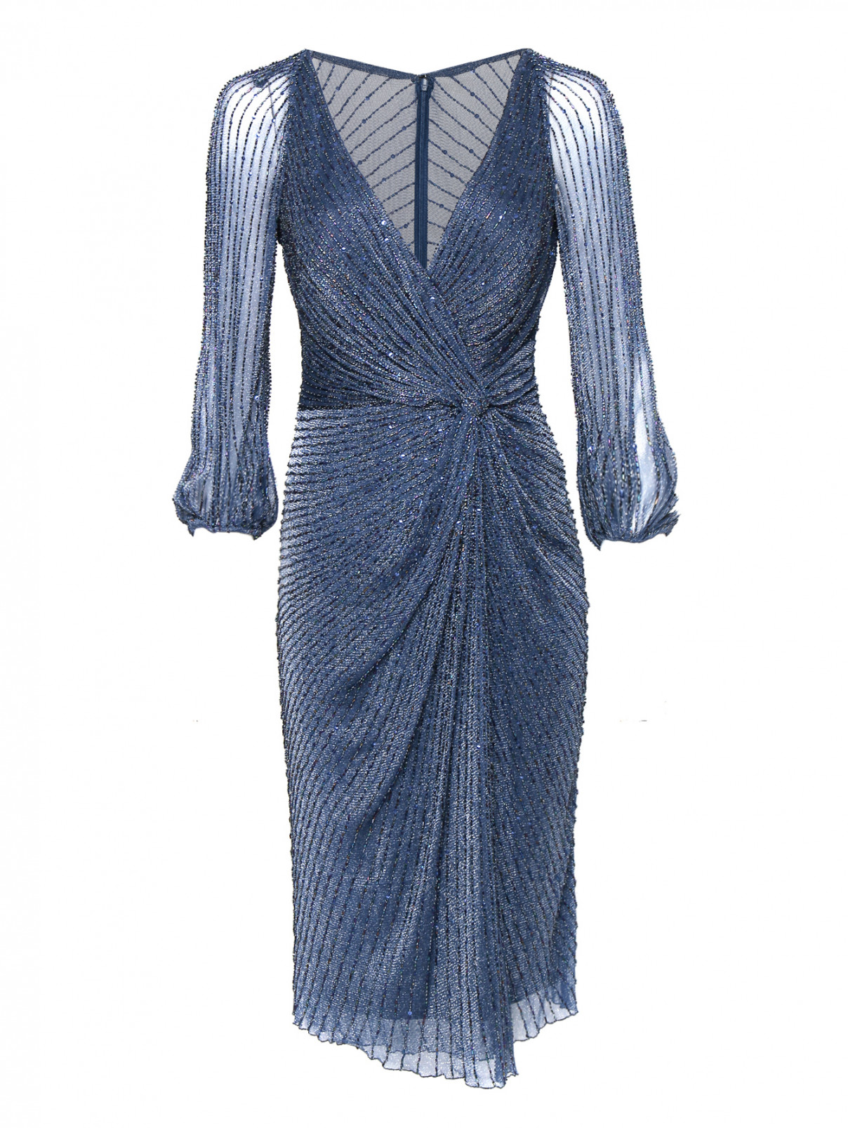Платье миди, декорированное бисером Rosa Clara  –  Общий вид  – Цвет:  Синий
