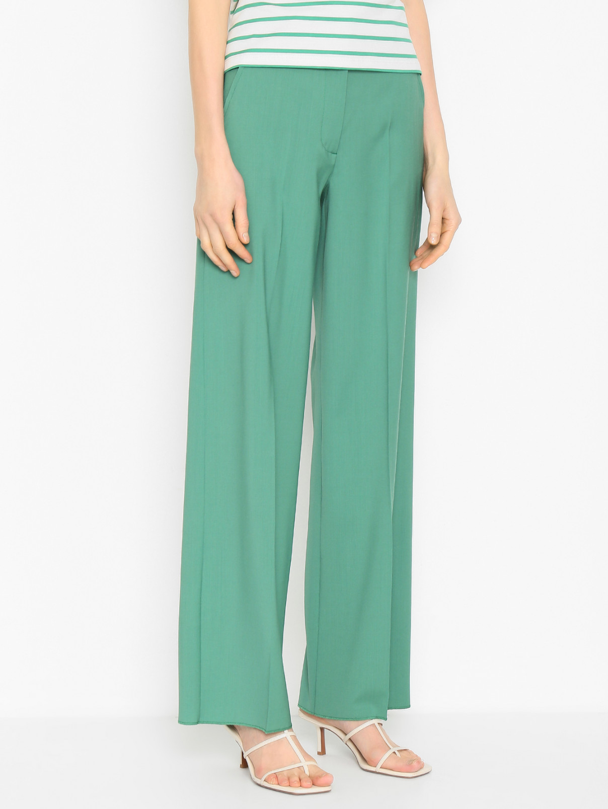 Однотонные брюки из шерсти Weekend Max Mara  –  МодельВерхНиз  – Цвет:  Зеленый