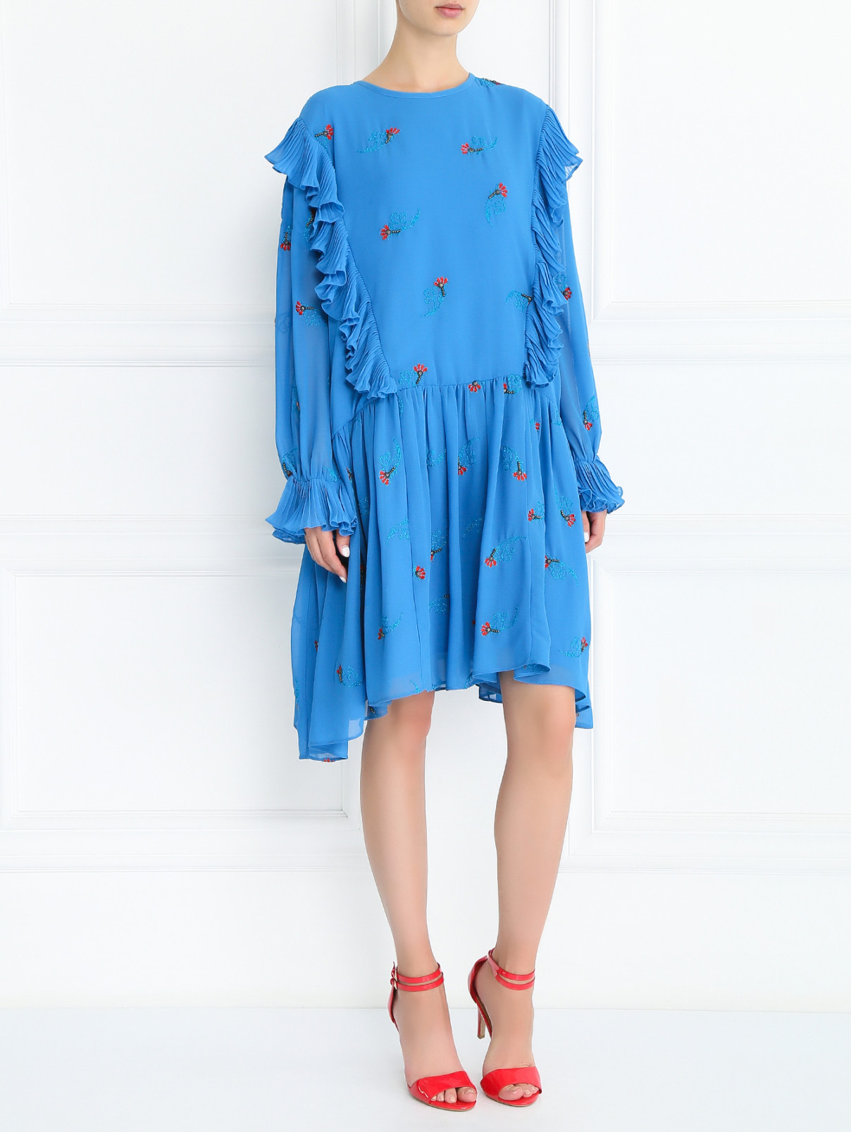 Платье свободного кроя с декоративной вышивкой Manoush  –  Модель Общий вид  – Цвет:  Синий