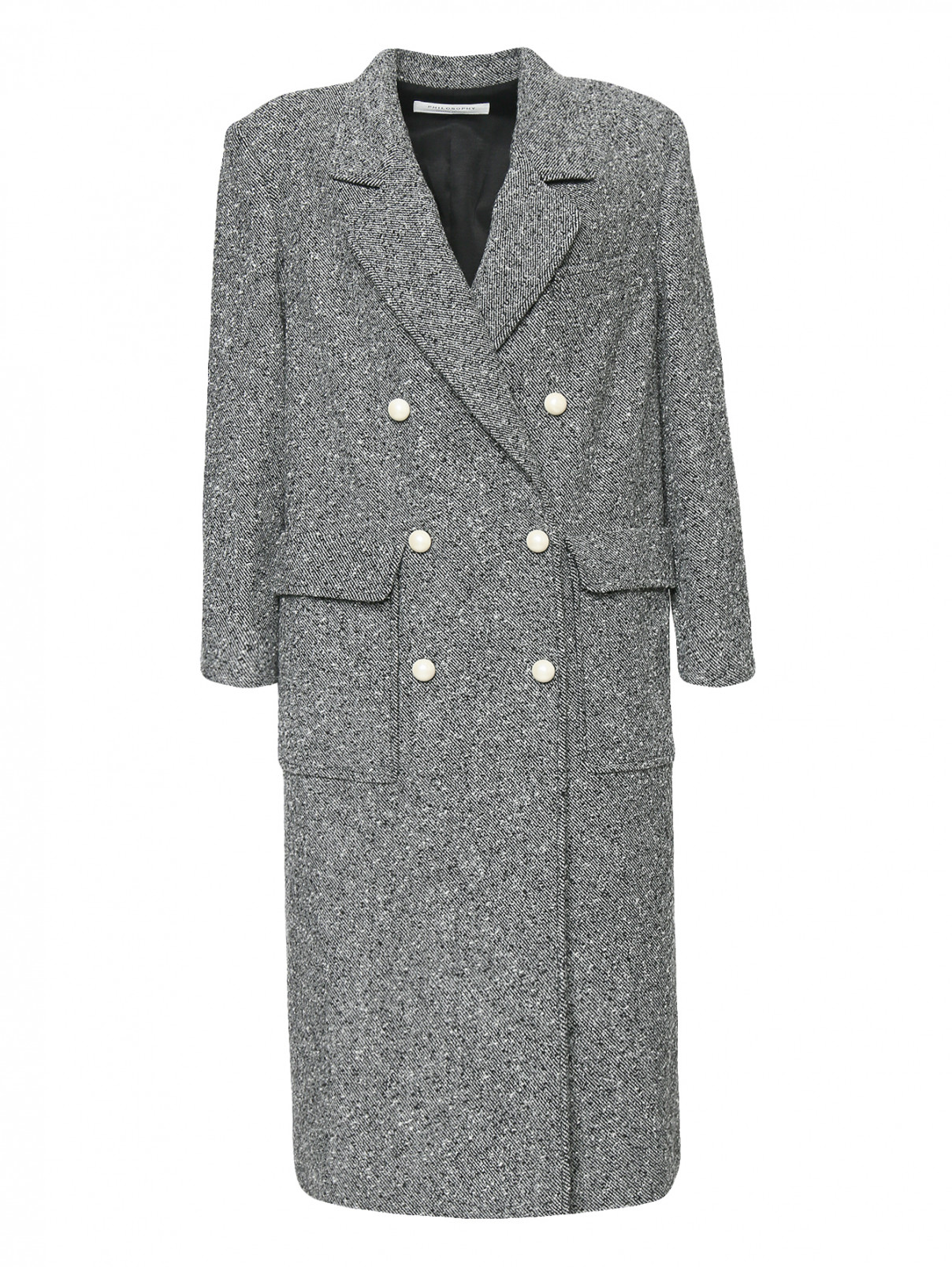 Двубортное пальто из шерсти Philosophy di Lorenzo Serafini  –  Общий вид  – Цвет:  Серый