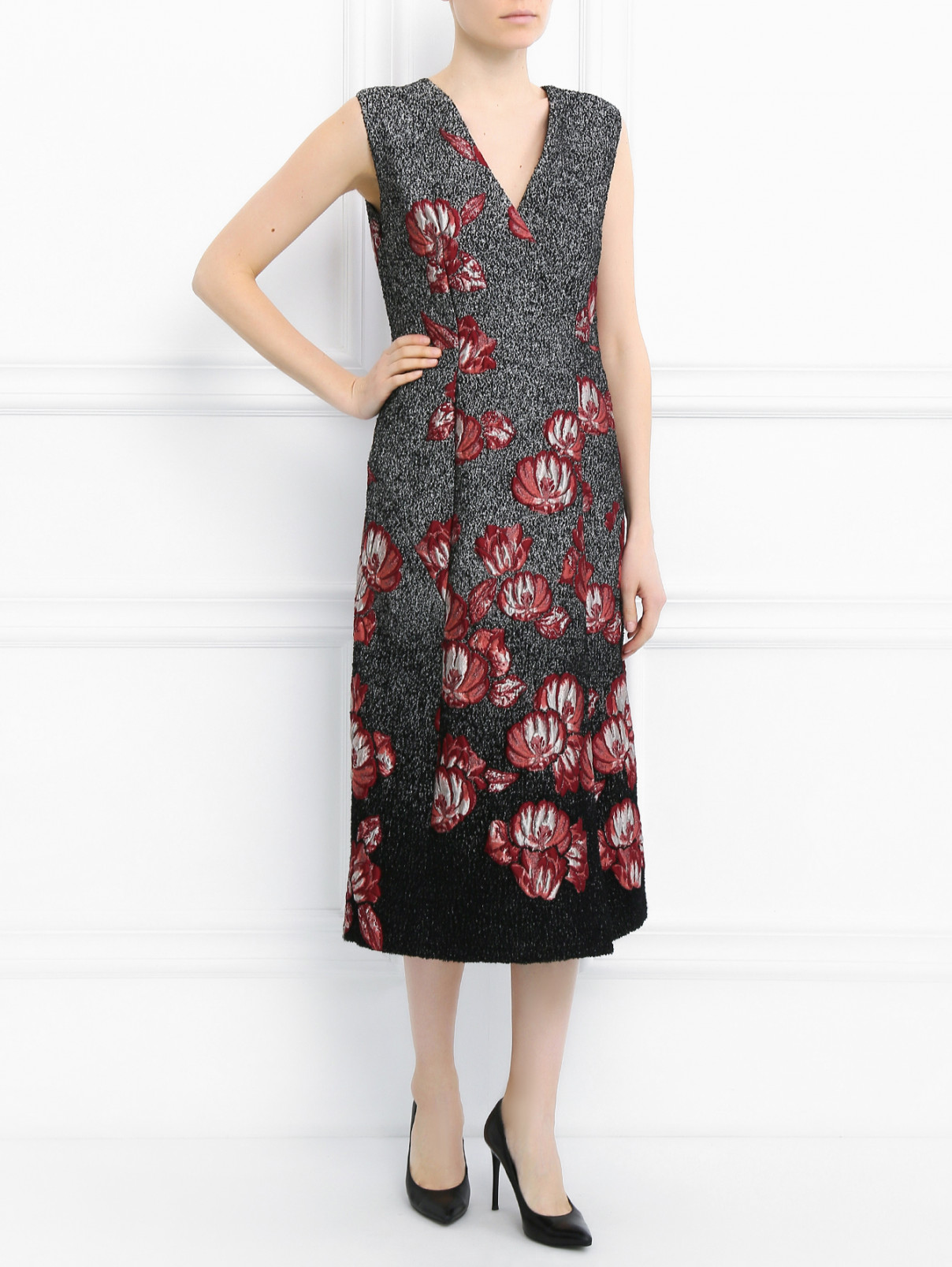 Платье из фактурной ткани с цветочным узором Alberta Ferretti  –  Модель Общий вид  – Цвет:  Узор