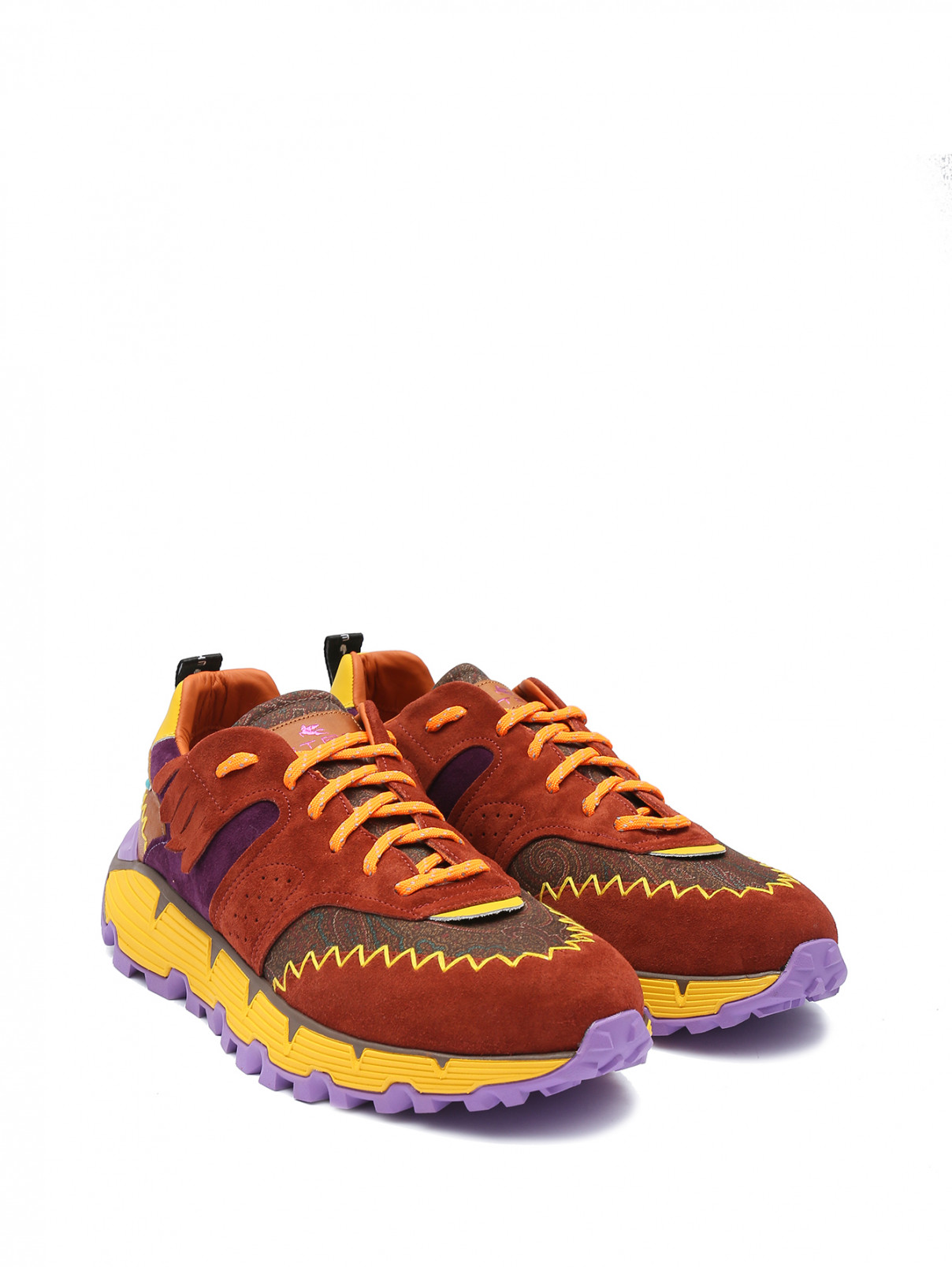 Кроссовки из кожи с узором на шнурках Etro  –  Общий вид  – Цвет:  Мультиколор