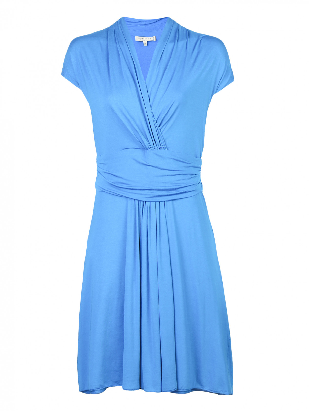 Трикотажное платье с запахом и драпировкой Etro  –  Общий вид  – Цвет:  Синий