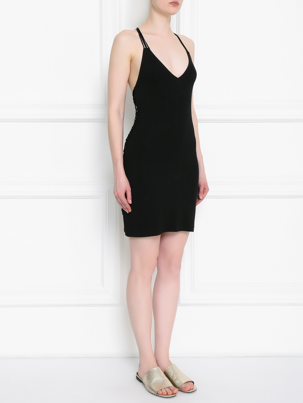Платье-мини с контрастной отделкой La Perla  –  Модель Общий вид  – Цвет:  Черный
