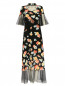 Платье-макси из шелка с узором и отделкой из кружева Vilshenko  –  Общий вид