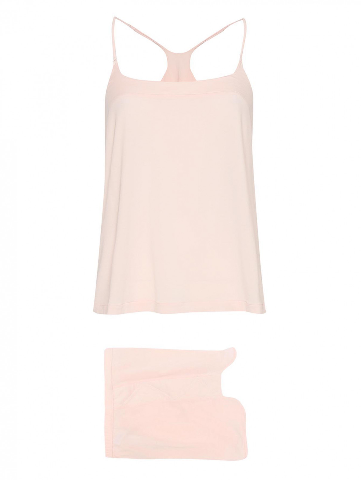 Пижама топ+шорты  с добавлением шелка La Perla  –  Общий вид  – Цвет:  Розовый