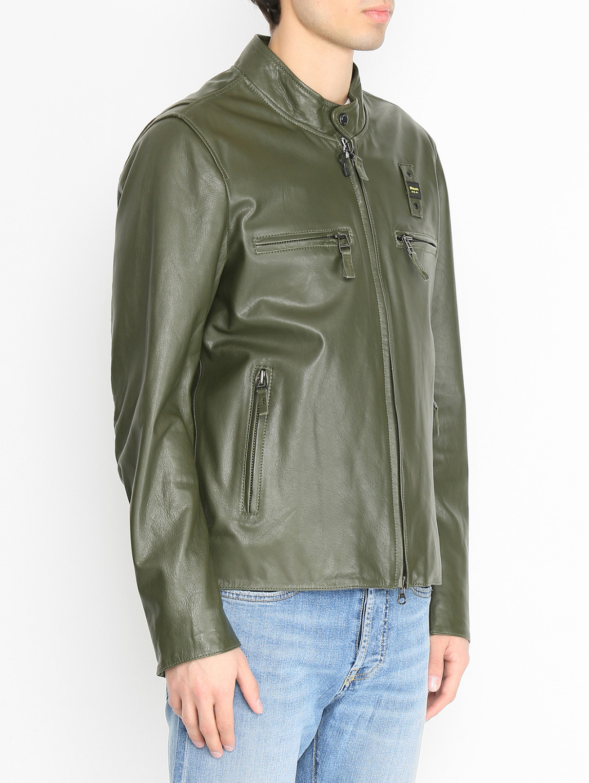 Куртка из кожи на молнии Blauer  –  МодельВерхНиз  – Цвет:  Зеленый