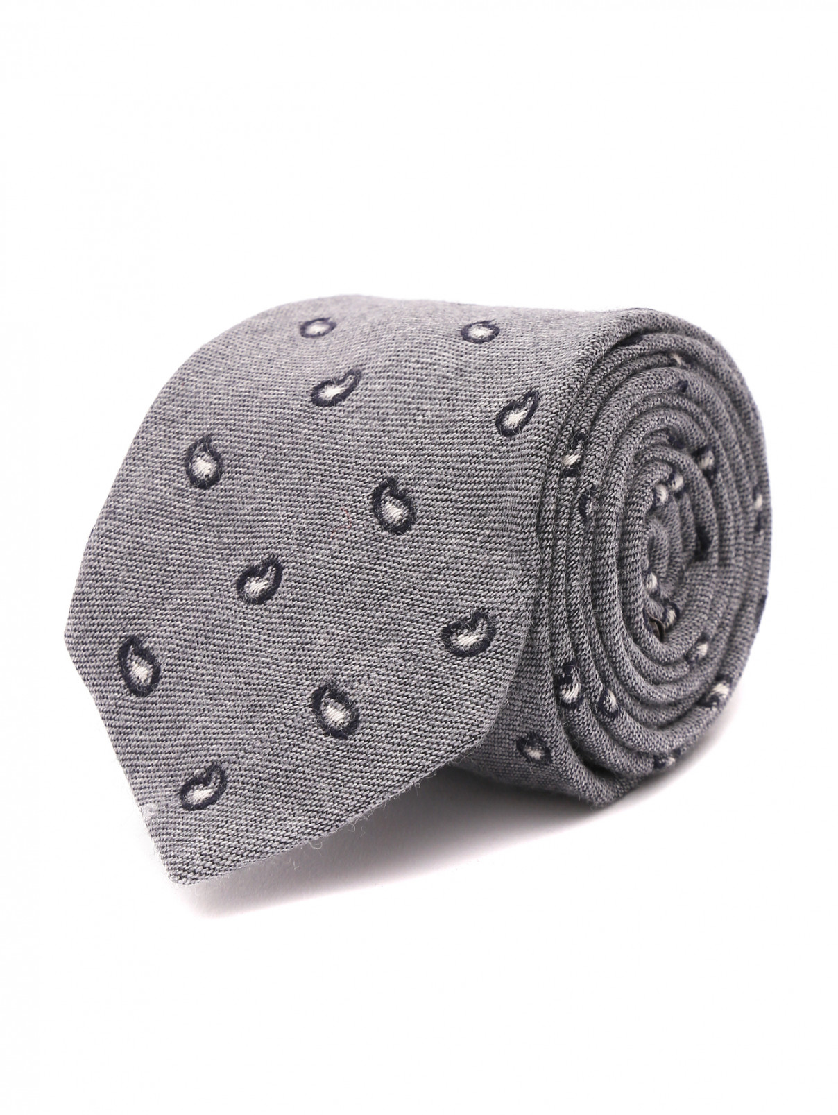 Галстук из шерсти и шелка с узором ROSI Collection  –  Общий вид  – Цвет:  Серый
