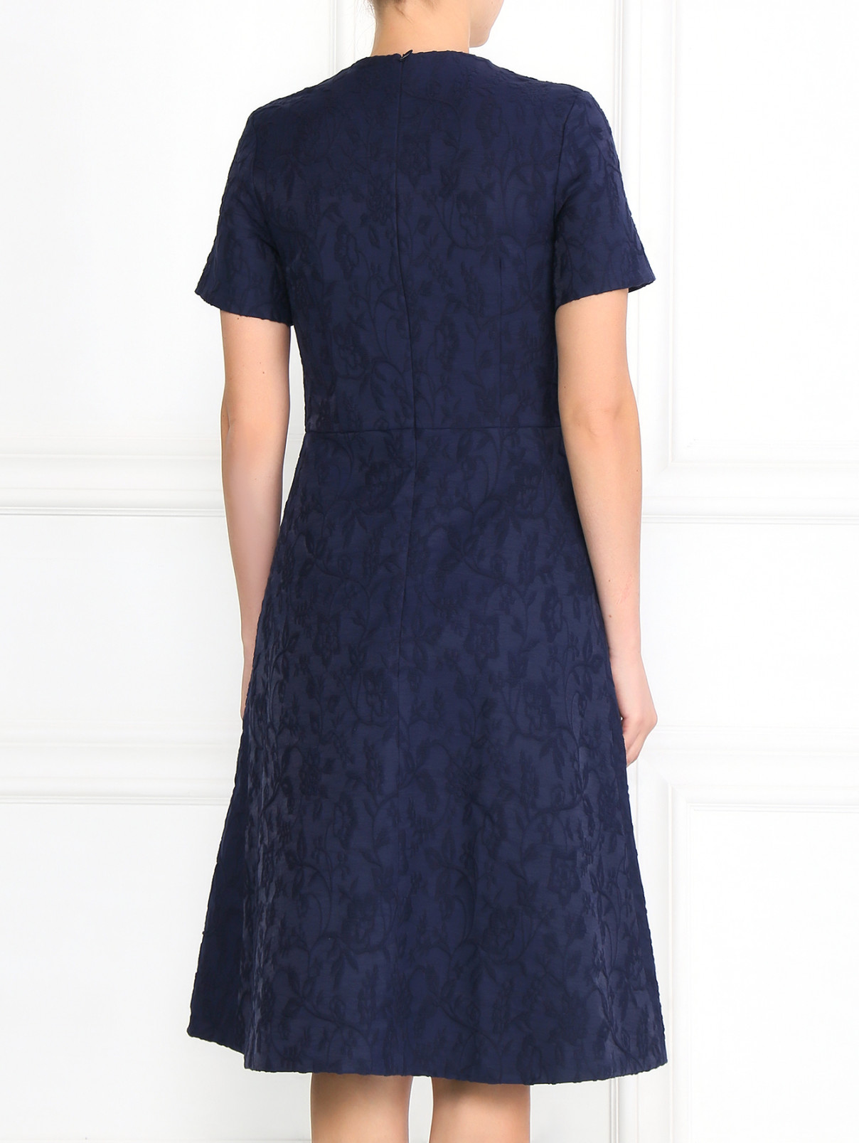 Платье из хлопка с короткими рукавами и контрастной встакой Vilshenko  –  Модель Верх-Низ1  – Цвет:  Синий