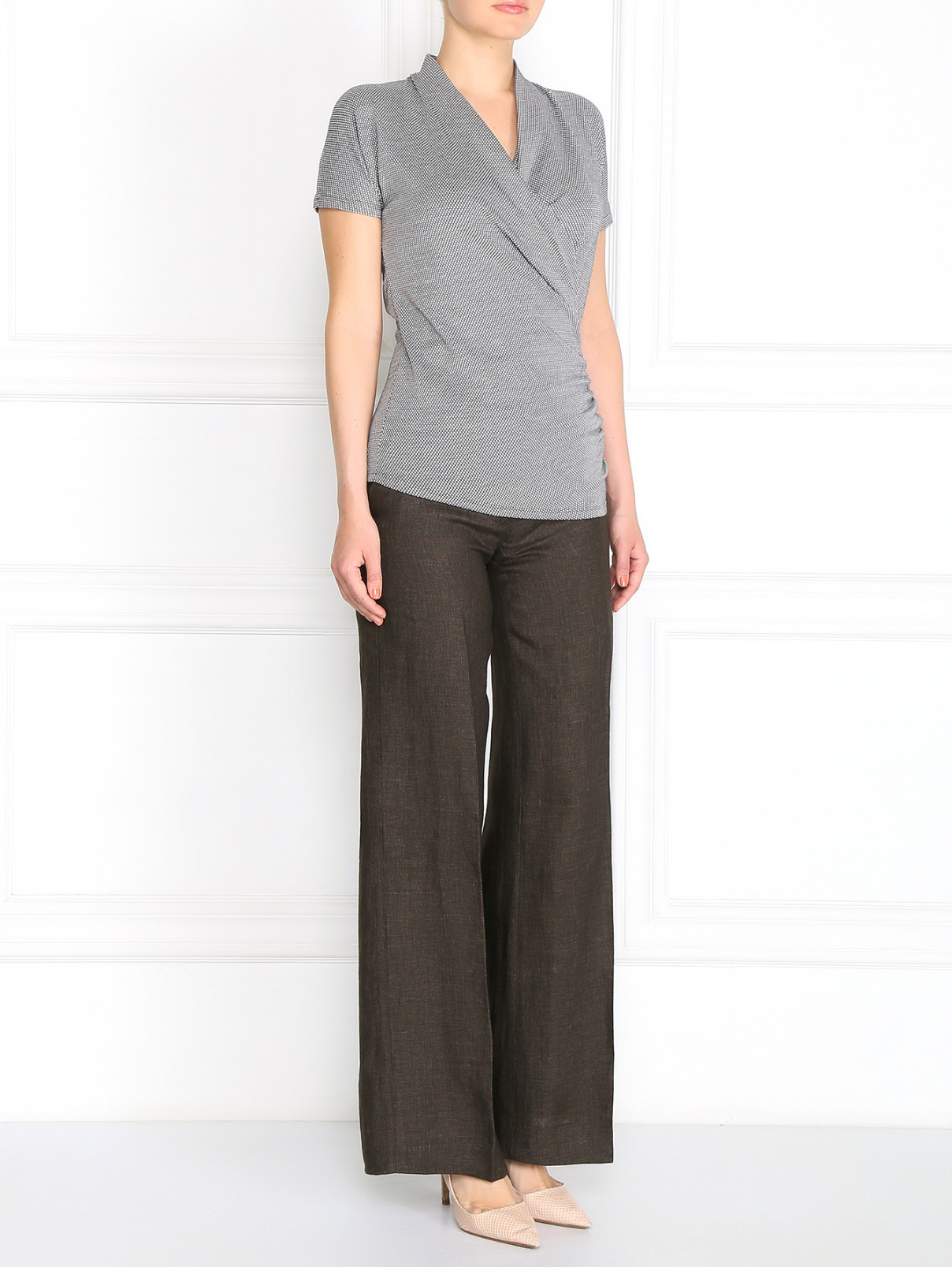 Прямые брюки из льна Weekend Max Mara  –  Модель Общий вид  – Цвет:  Серый
