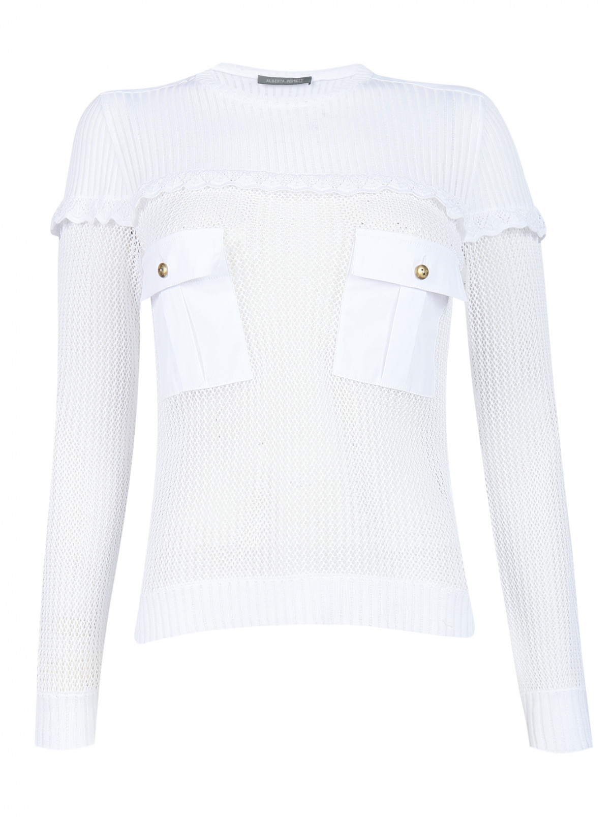 Джемпер из хлопка с накладными карманами Alberta Ferretti  –  Общий вид  – Цвет:  Белый