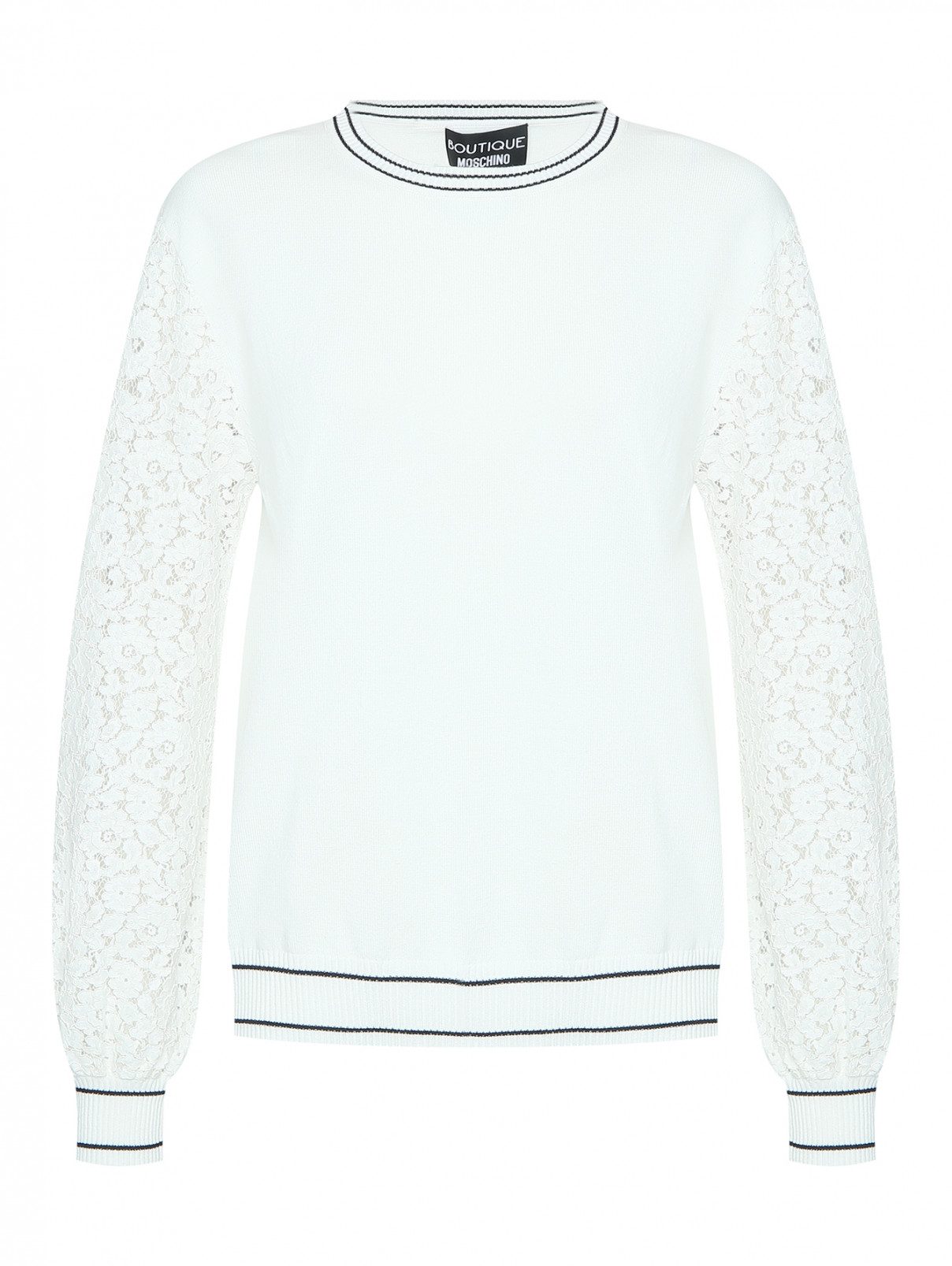 Джемпер с контрастной отделкой с круглым вырезом Moschino Boutique  –  Общий вид  – Цвет:  Белый