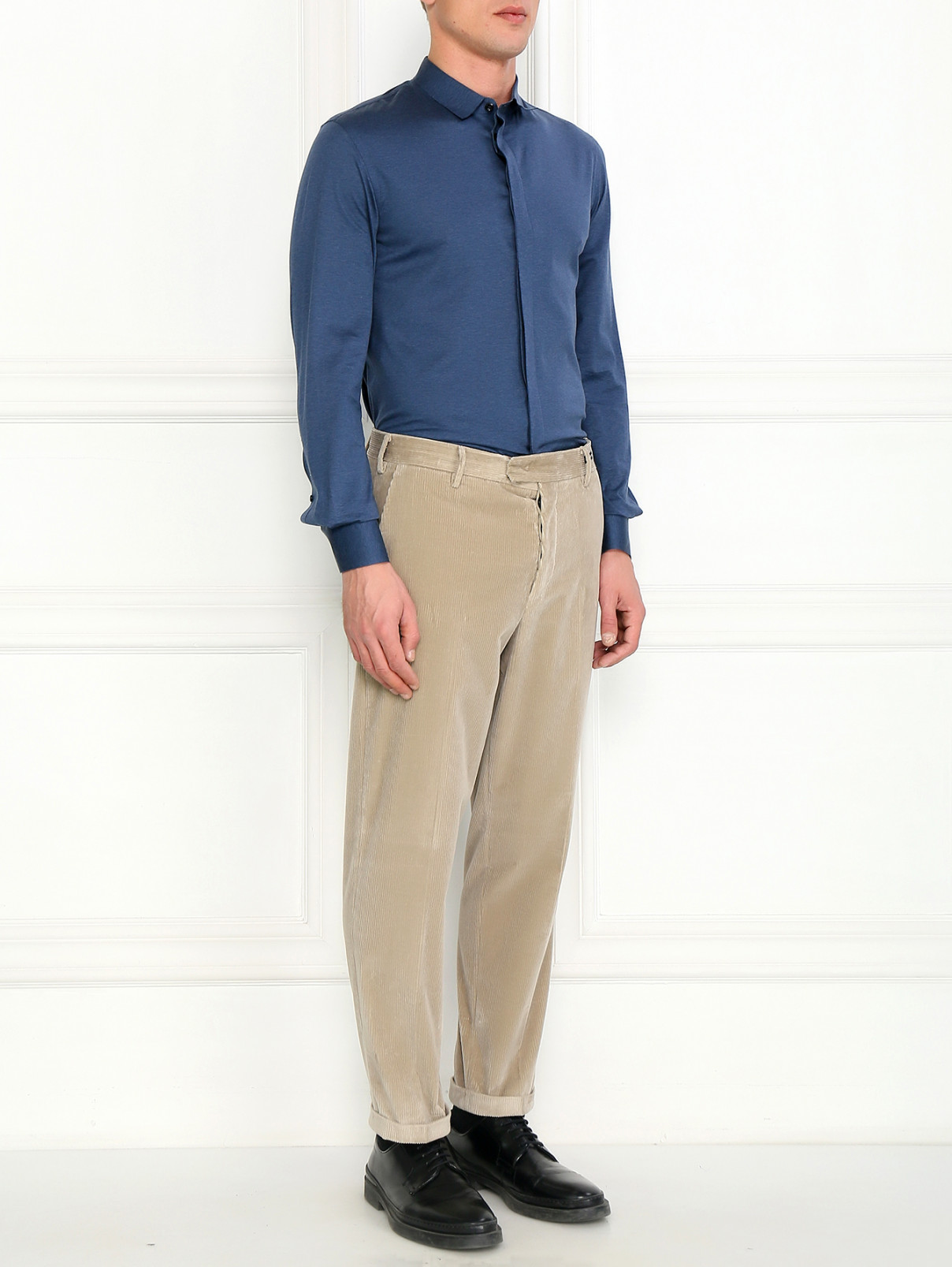 Рубашка из хлопка узкого кроя Emporio Armani  –  Модель Общий вид  – Цвет:  Синий